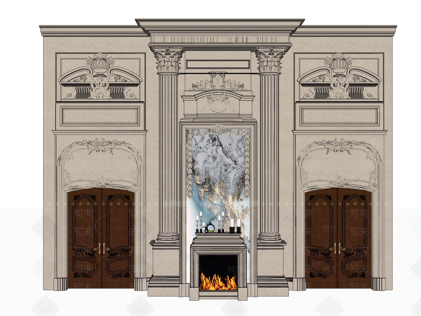 欧式电视墙SU模型下载【ID:1151901667】