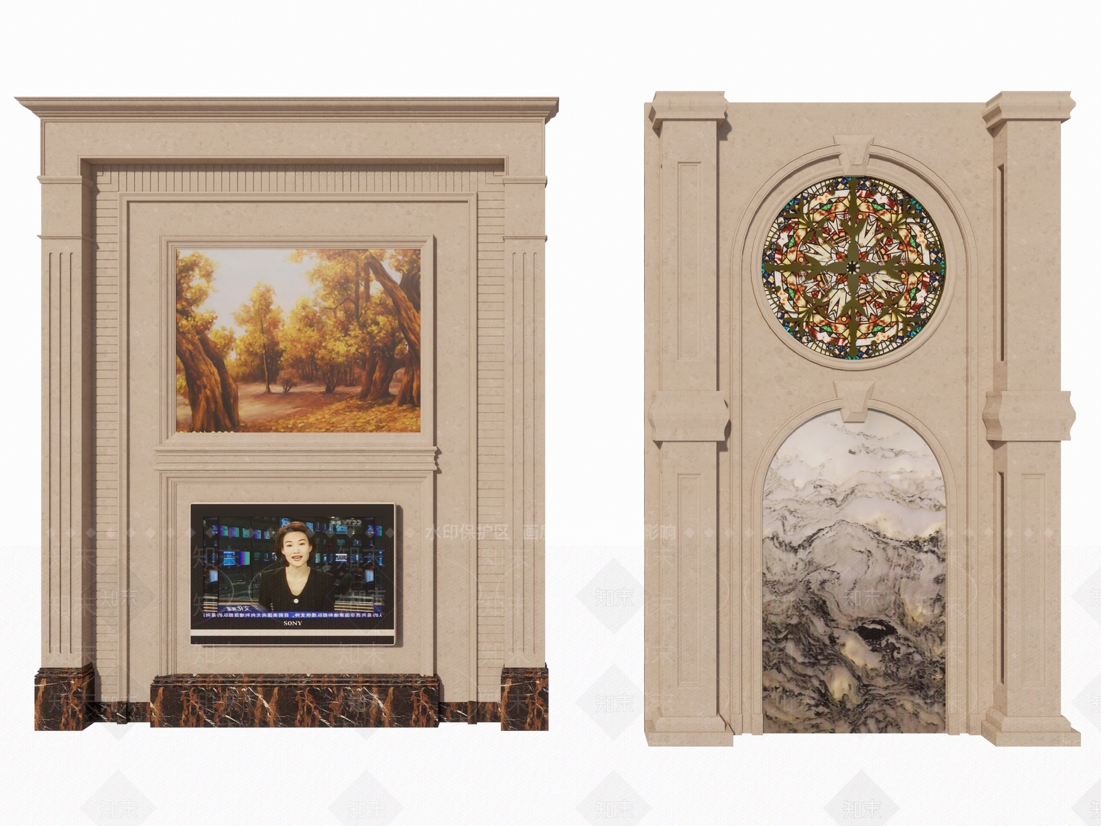 欧式电视墙SU模型下载【ID:1151901825】