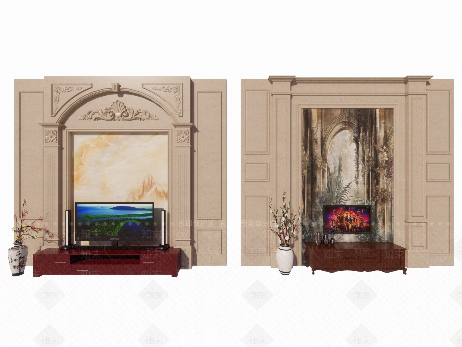 欧式电视墙SU模型下载【ID:1151902167】