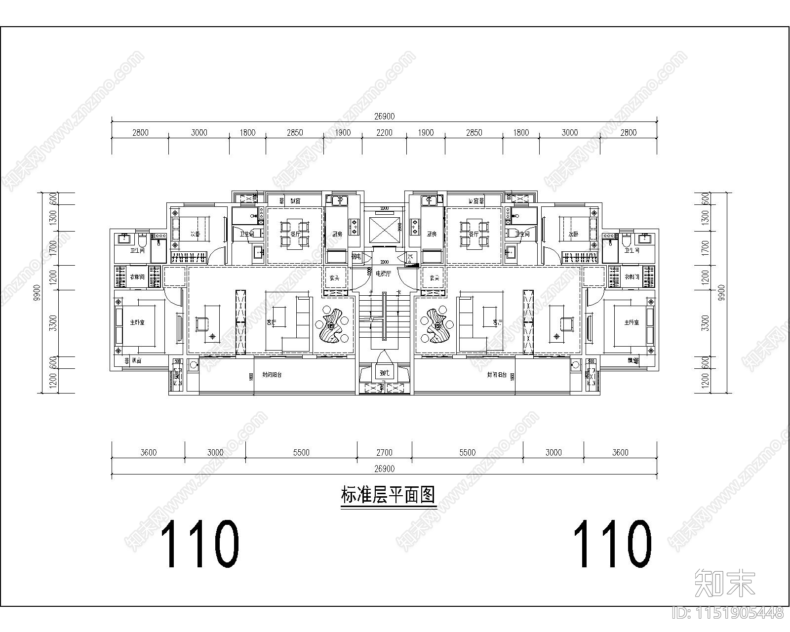 住宅区平面cad施工图下载【ID:1151905448】