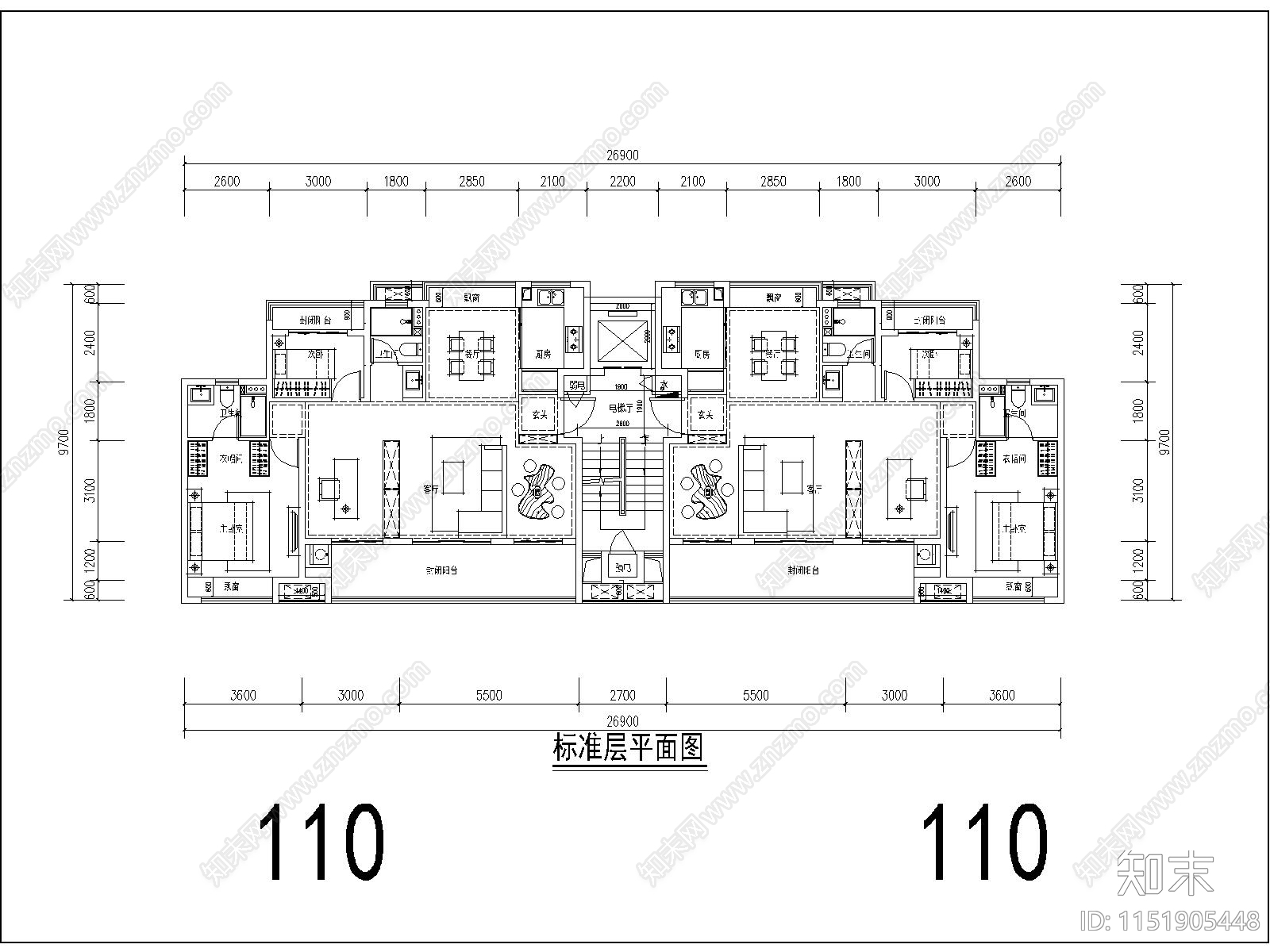 住宅区平面cad施工图下载【ID:1151905448】