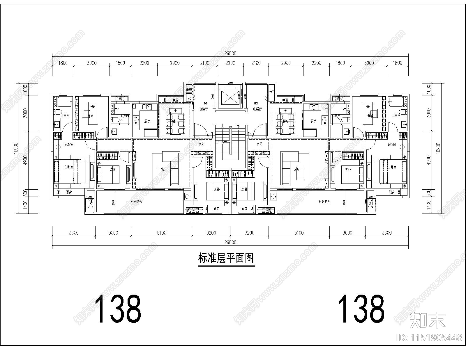 住宅区平面cad施工图下载【ID:1151905448】