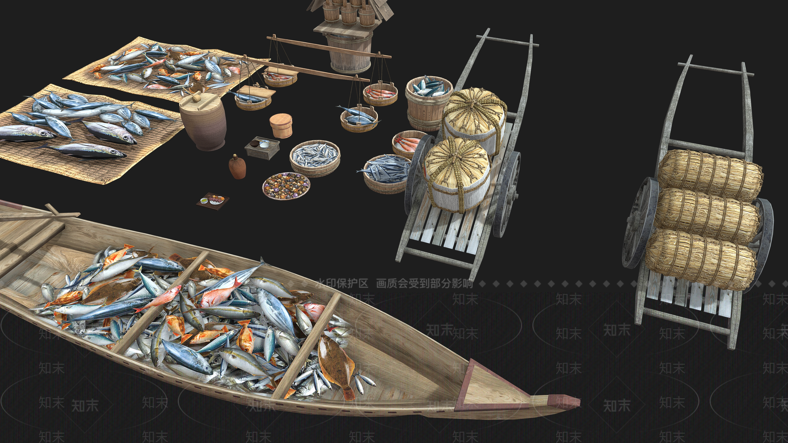 卖鱼摊3D模型下载【ID:1151902670】