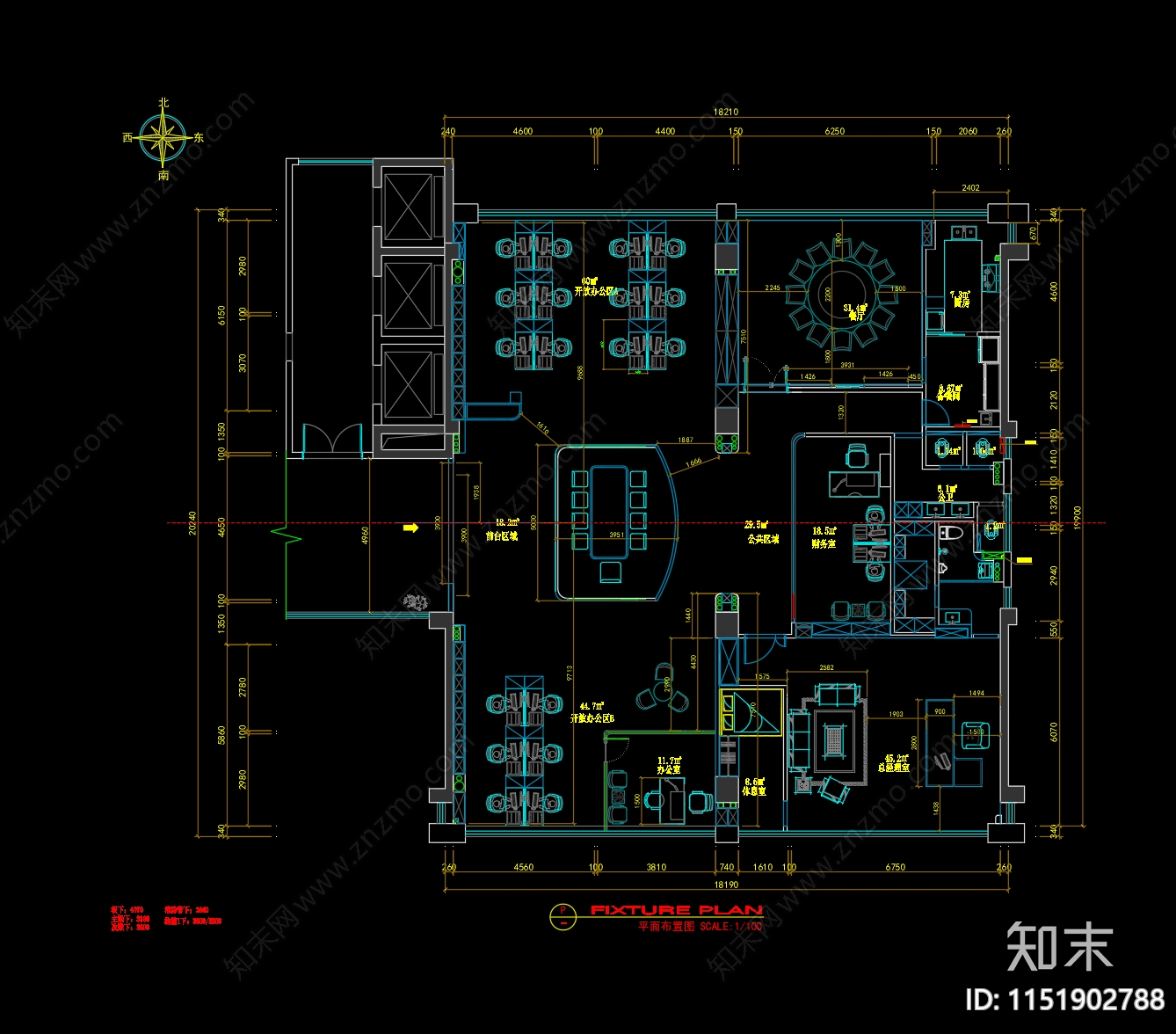 现代风格办公室室内cad施工图下载【ID:1151902788】