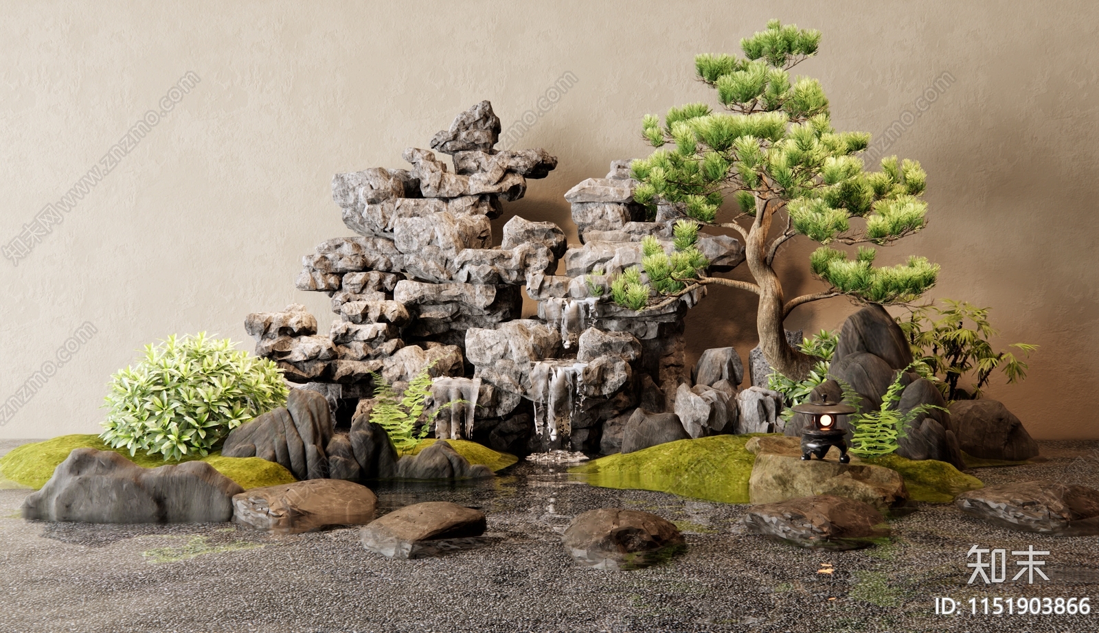 新中式风假山水景3D模型下载【ID:1151903866】