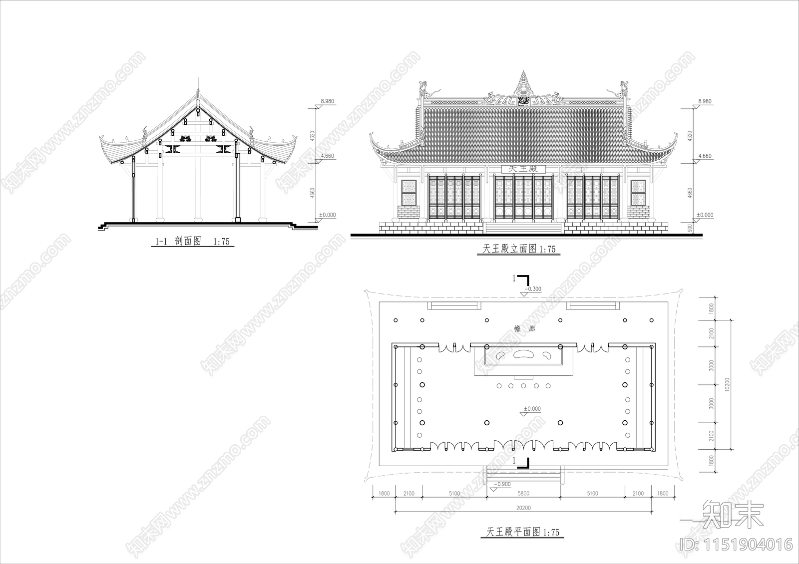 佛殿建筑cad施工图下载【ID:1151904016】