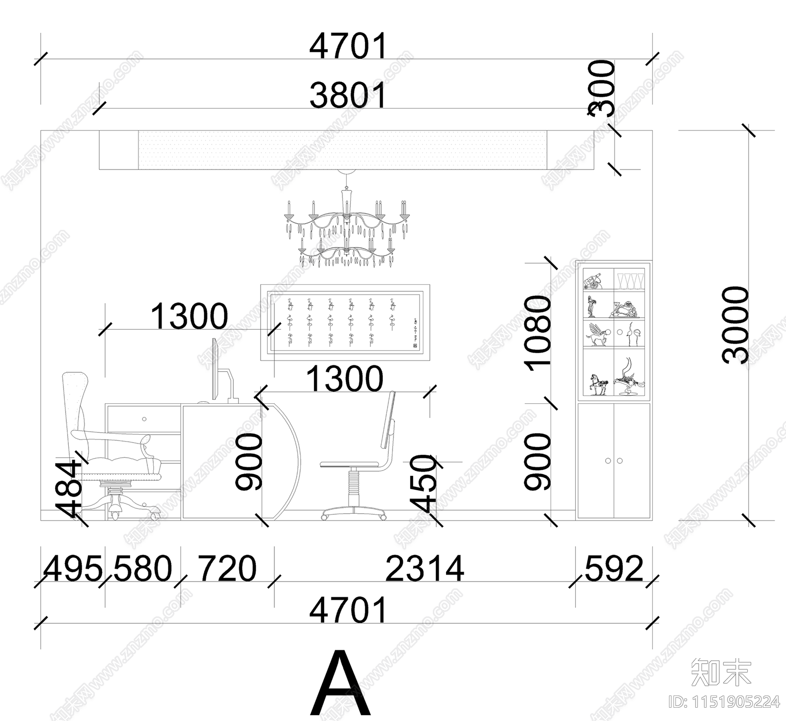 办公室平面cad施工图下载【ID:1151905224】