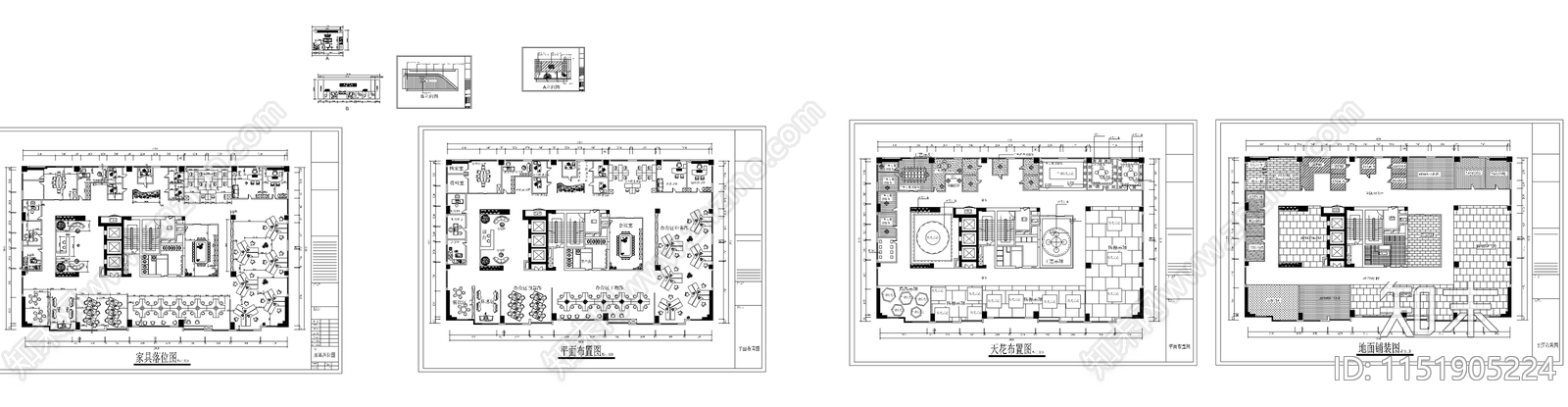 办公室平面cad施工图下载【ID:1151905224】