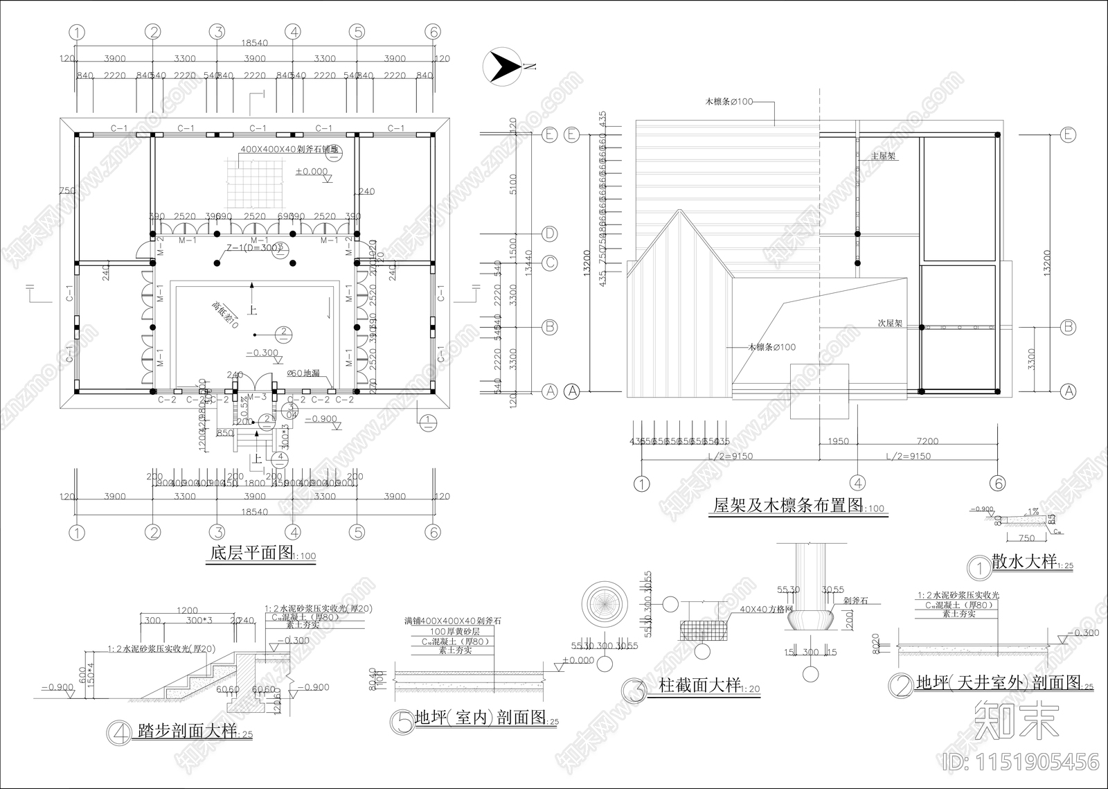 寺院建筑cad施工图下载【ID:1151905456】
