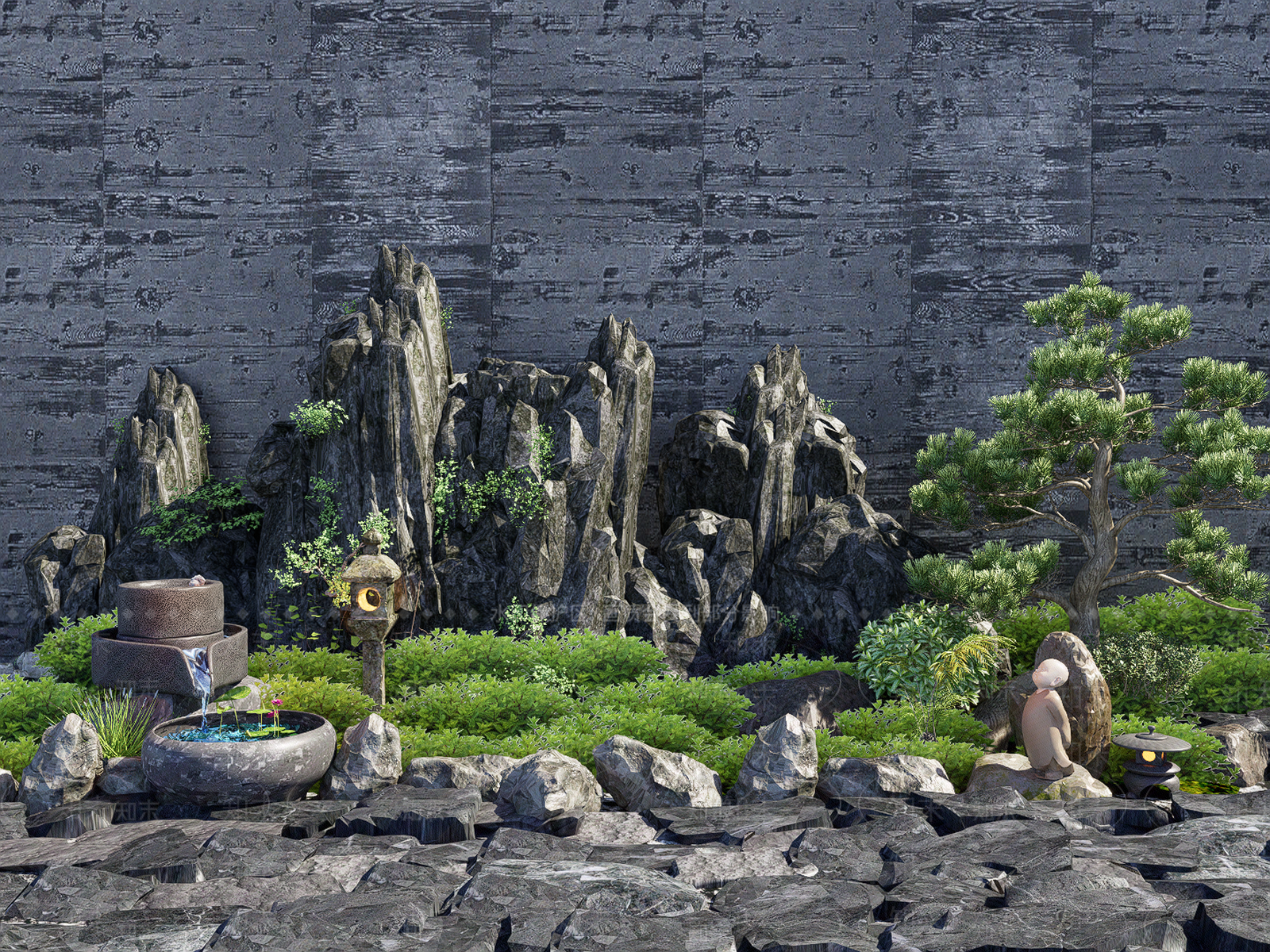 日式假山石头SU模型下载【ID:1151905759】