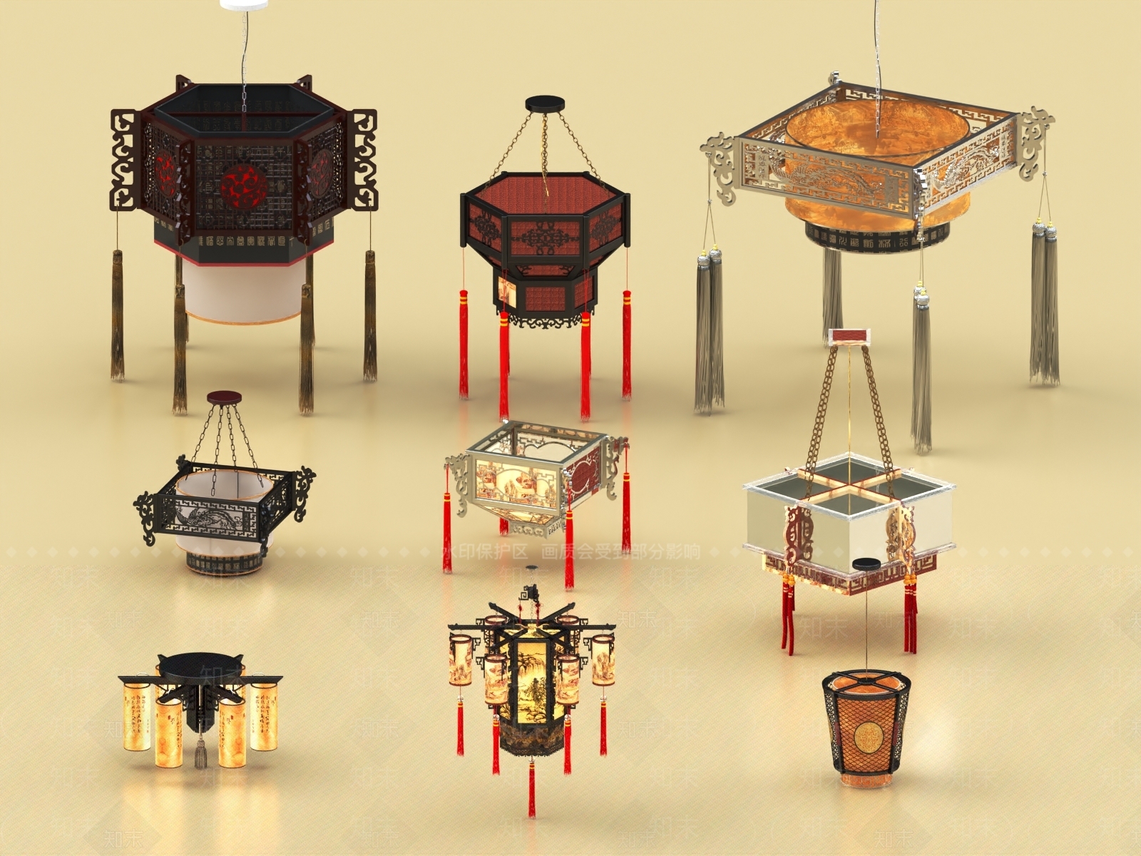 中式吊灯3D模型下载【ID:1151906009】