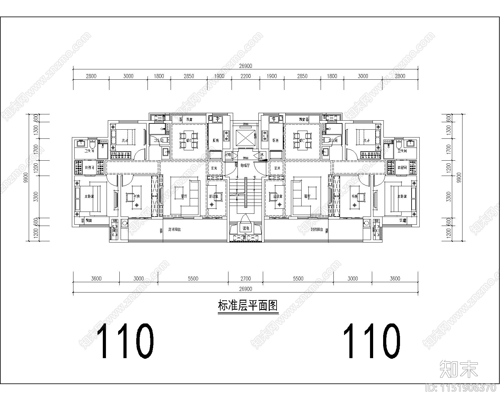 住宅区建筑cad施工图下载【ID:1151906370】