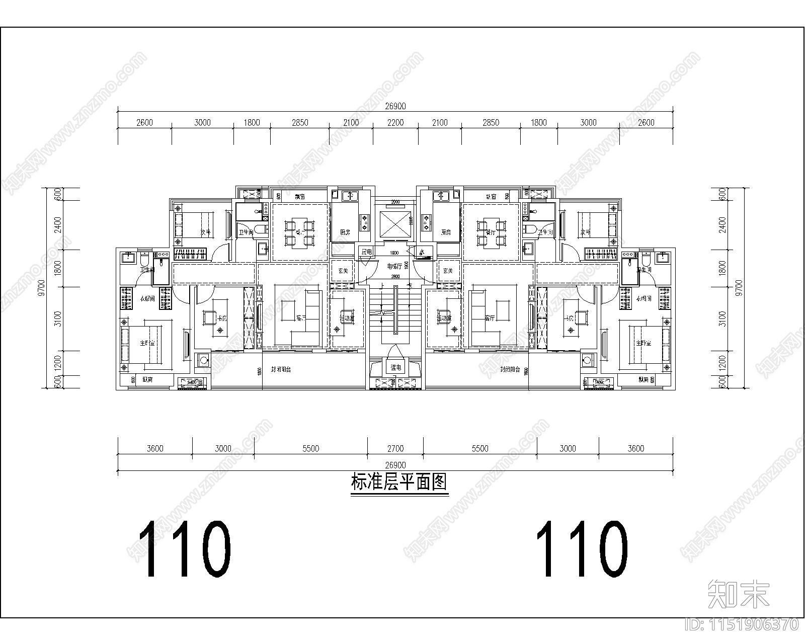 住宅区建筑cad施工图下载【ID:1151906370】