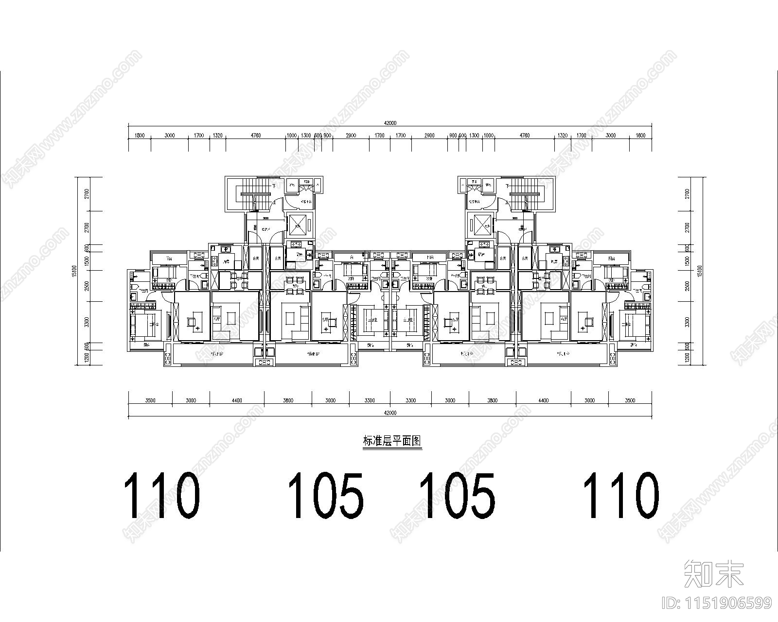 住宅区建筑cad施工图下载【ID:1151906599】