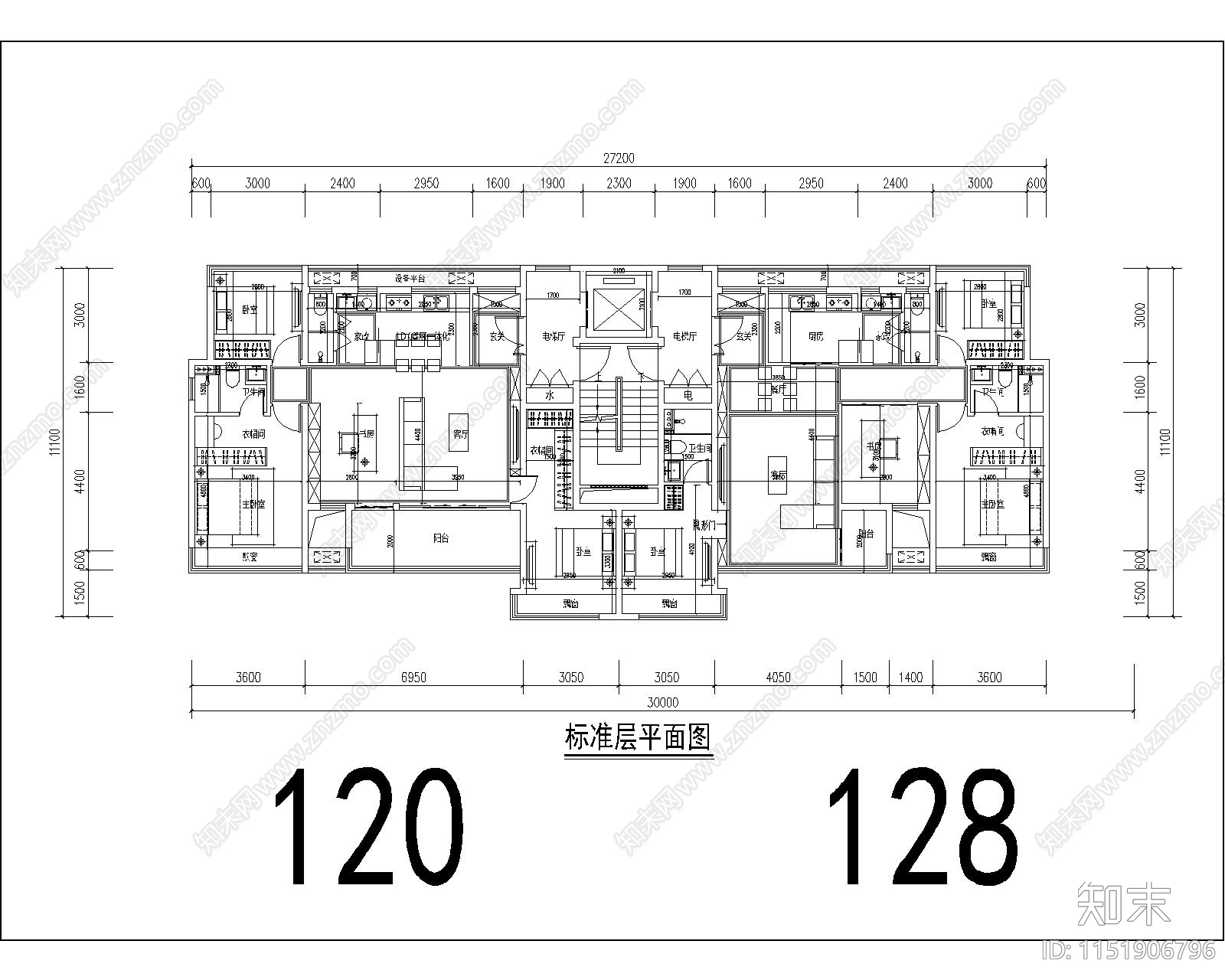 住宅区建筑cad施工图下载【ID:1151906796】