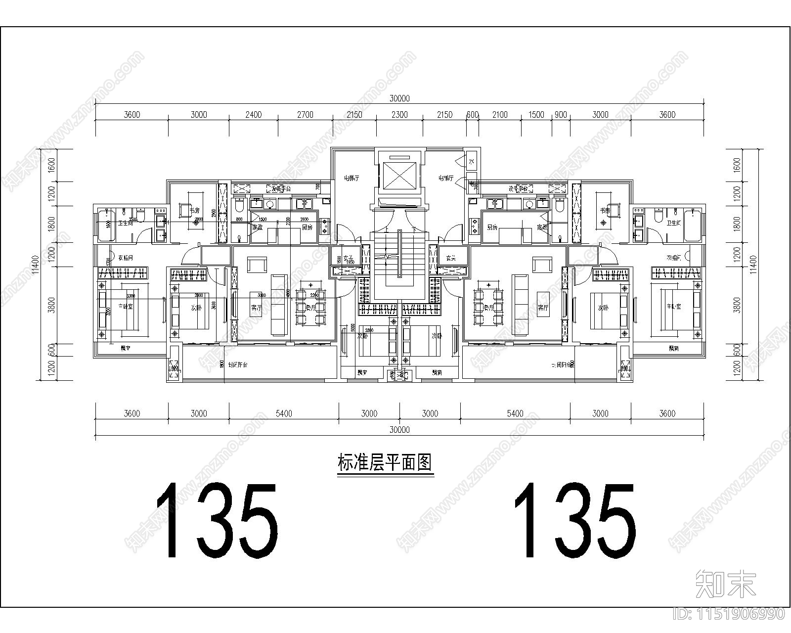 住宅区建筑cad施工图下载【ID:1151906990】