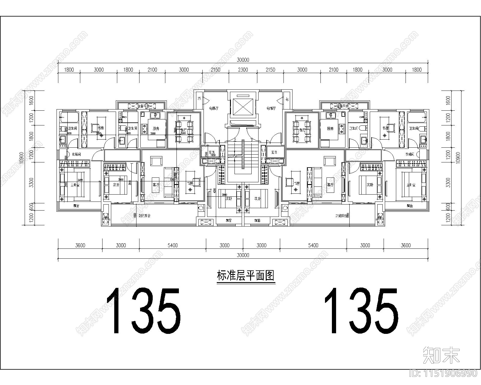 住宅区建筑cad施工图下载【ID:1151906990】