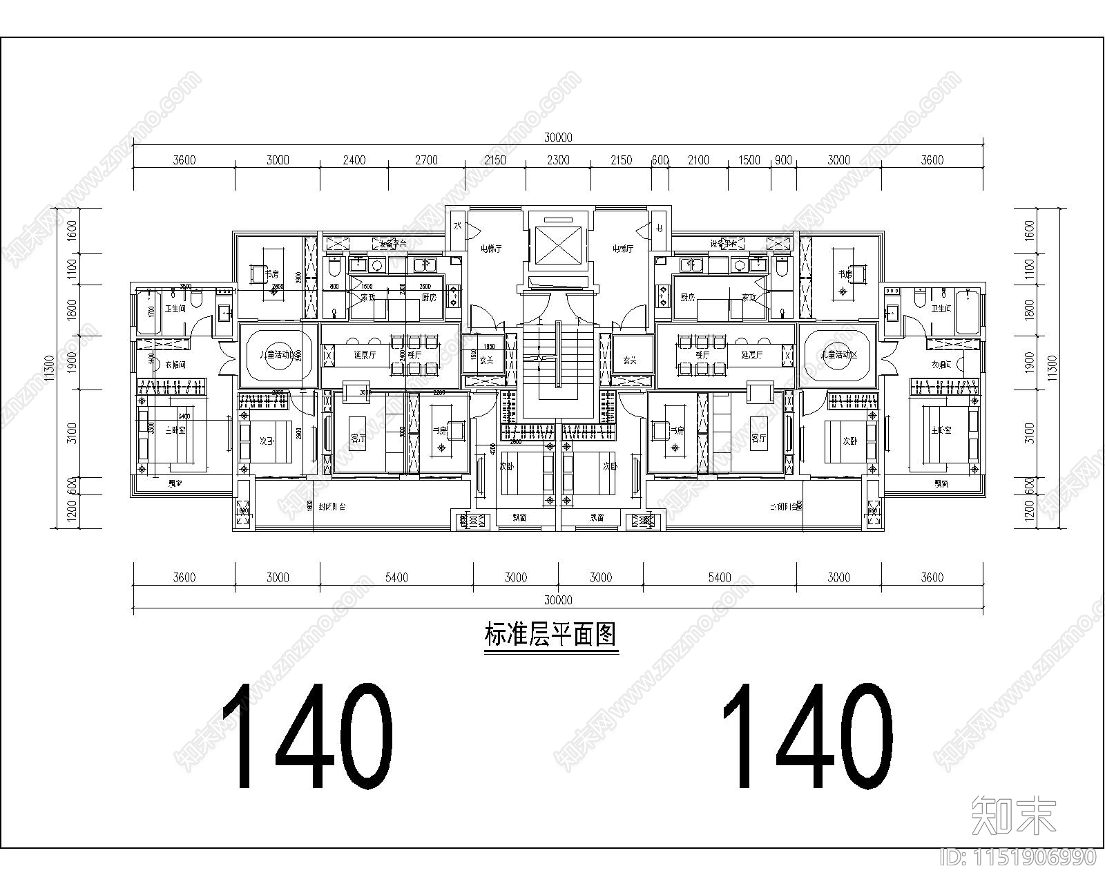 住宅区建筑cad施工图下载【ID:1151906990】