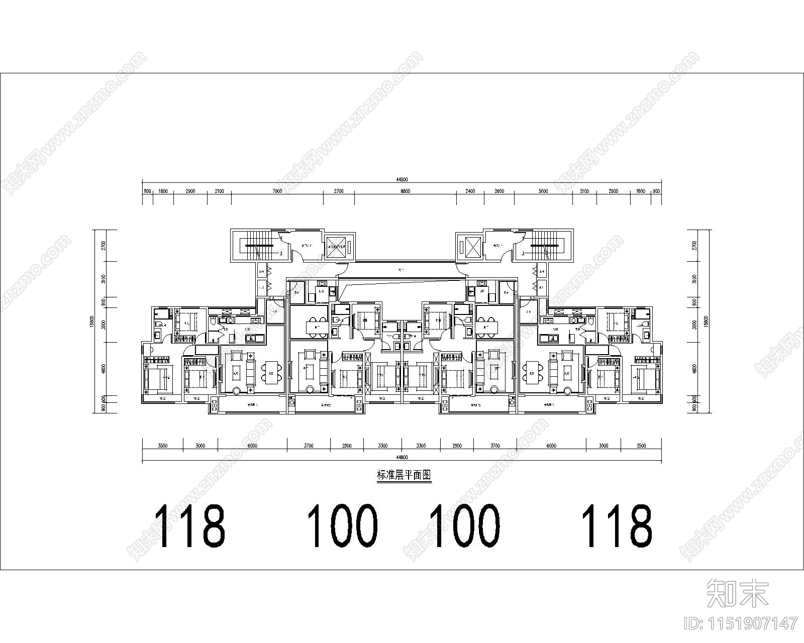 住宅区建筑cad施工图下载【ID:1151907147】