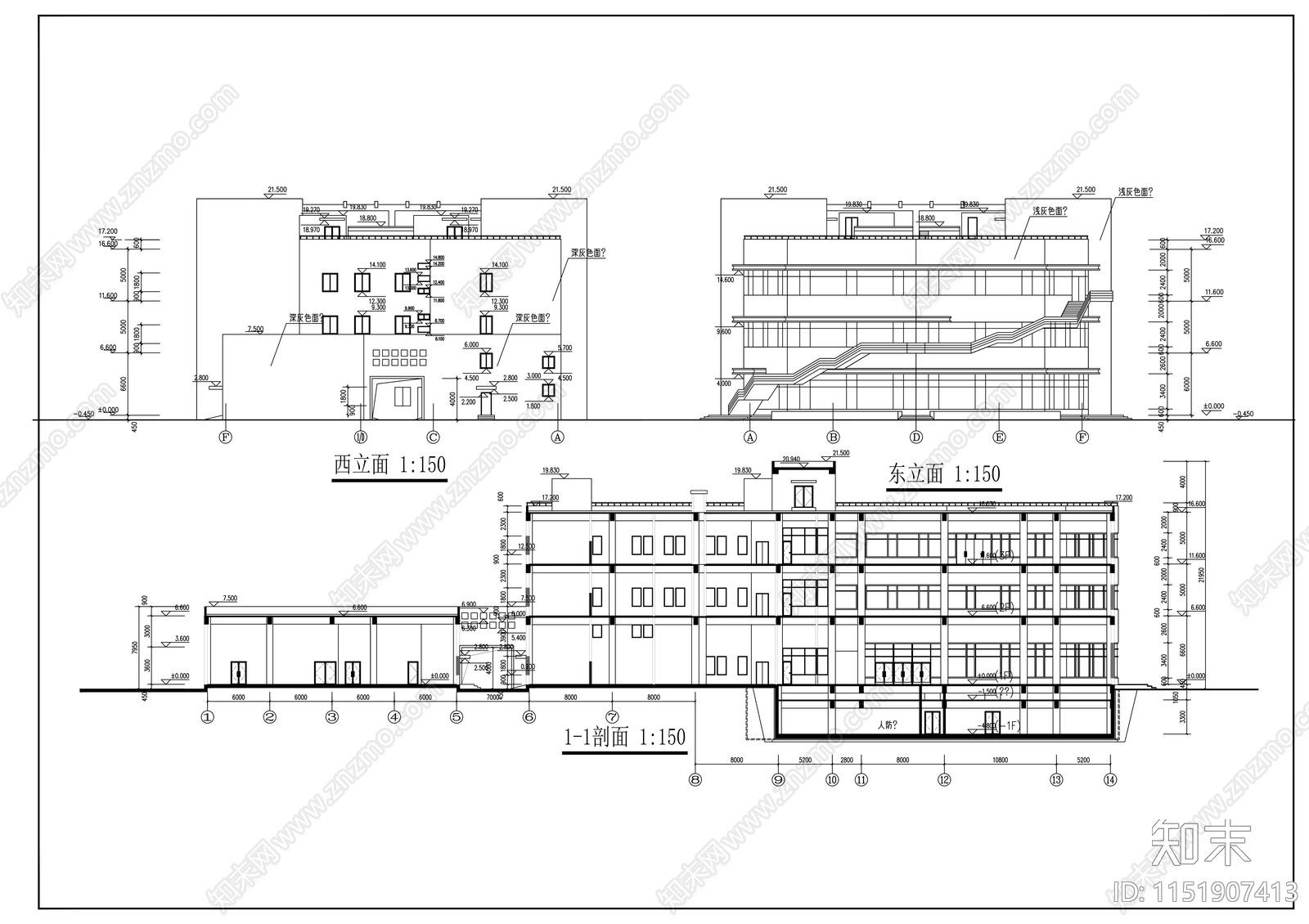 外国语学校新校舍食堂建筑施工图下载【ID:1151907413】