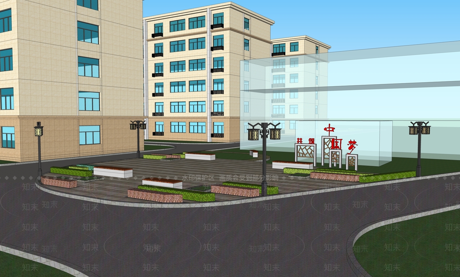 现代社区休闲广场SU模型下载【ID:1151908136】