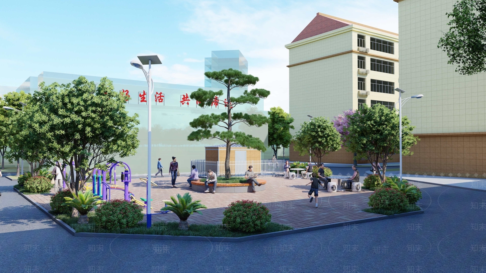 现代小区活动广场SU模型下载【ID:1151908257】