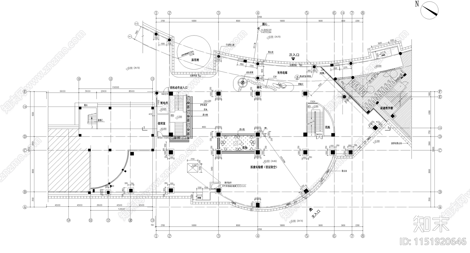 中学弧形实验楼建筑cad施工图下载【ID:1151920646】