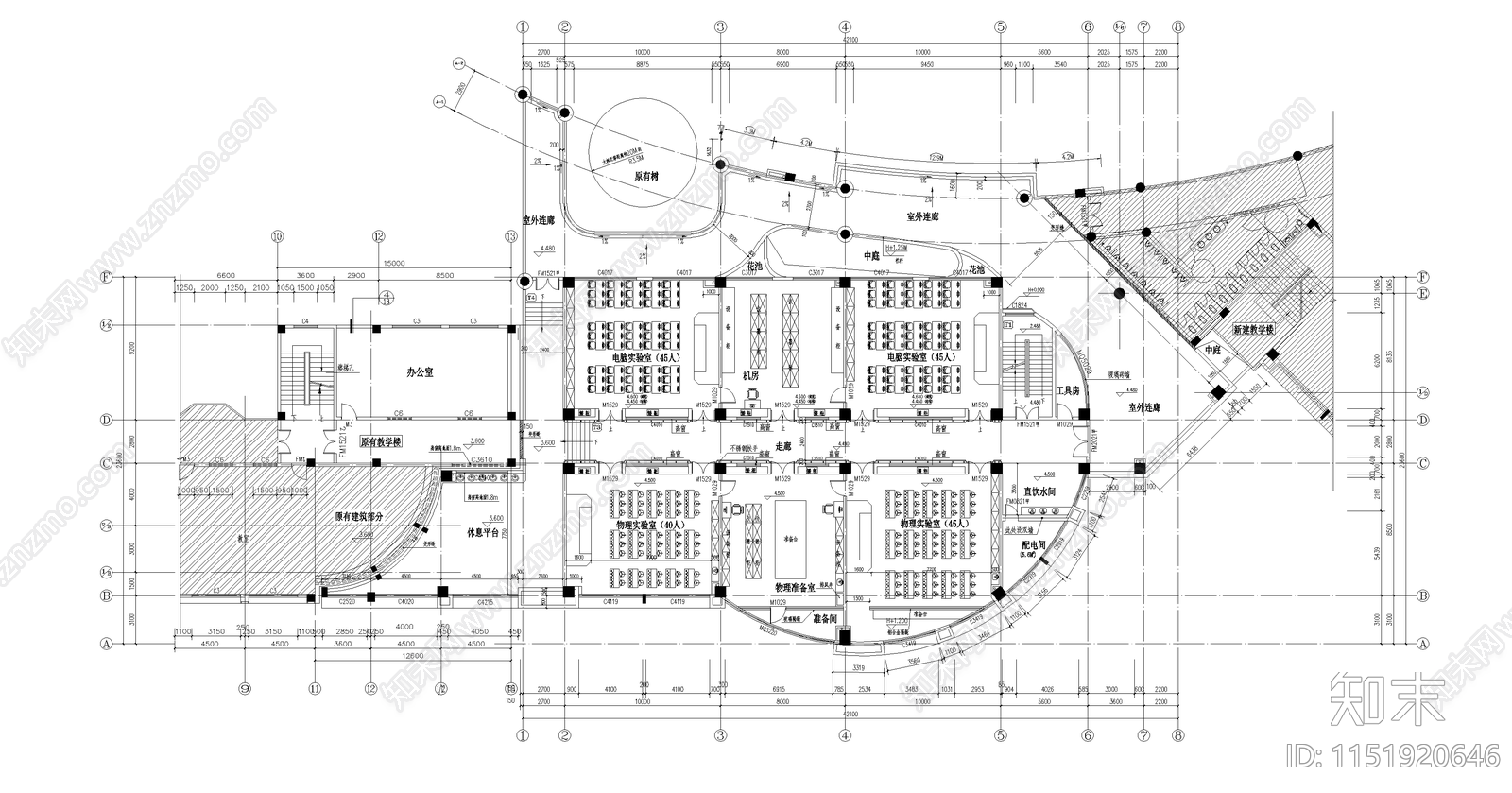 中学弧形实验楼建筑cad施工图下载【ID:1151920646】