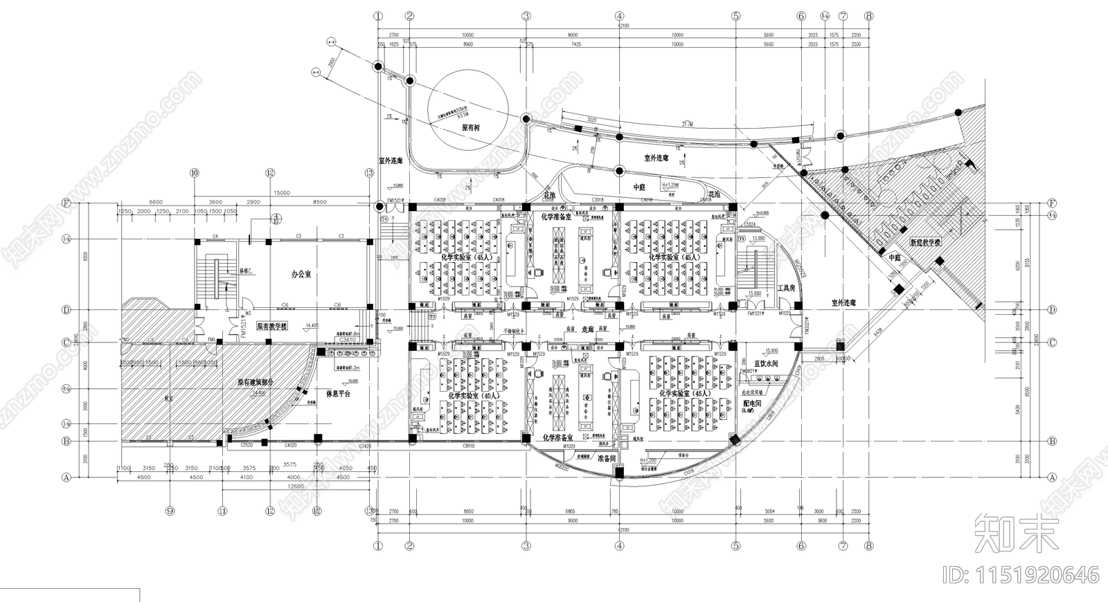 中学弧形实验楼建筑cad施工图下载【ID:1151920646】