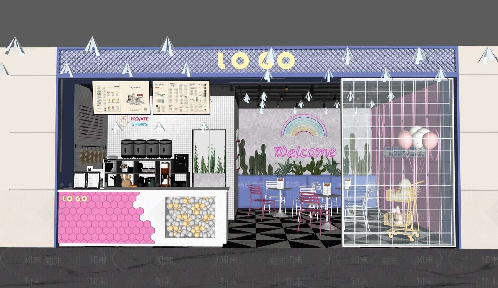 现代奶茶店SU模型下载【ID:1151920892】