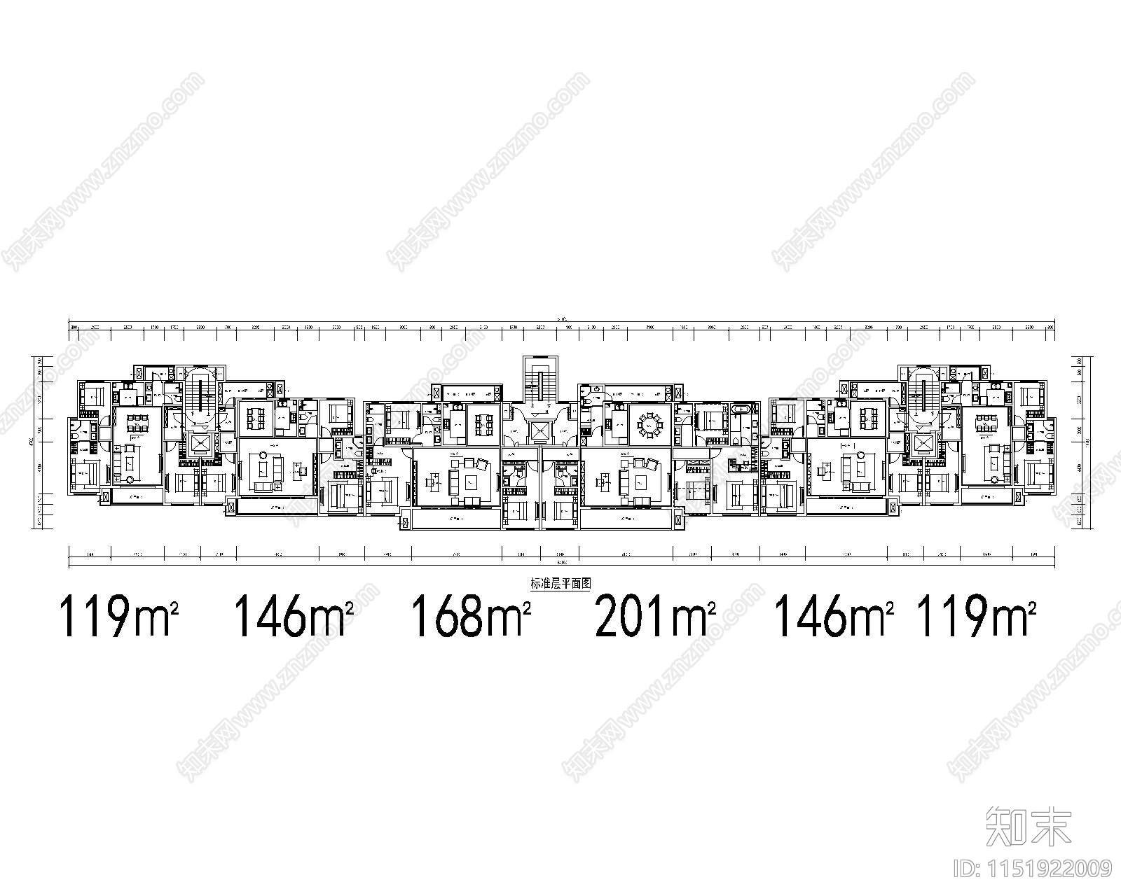 现代洋房平面图施工图下载【ID:1151922009】