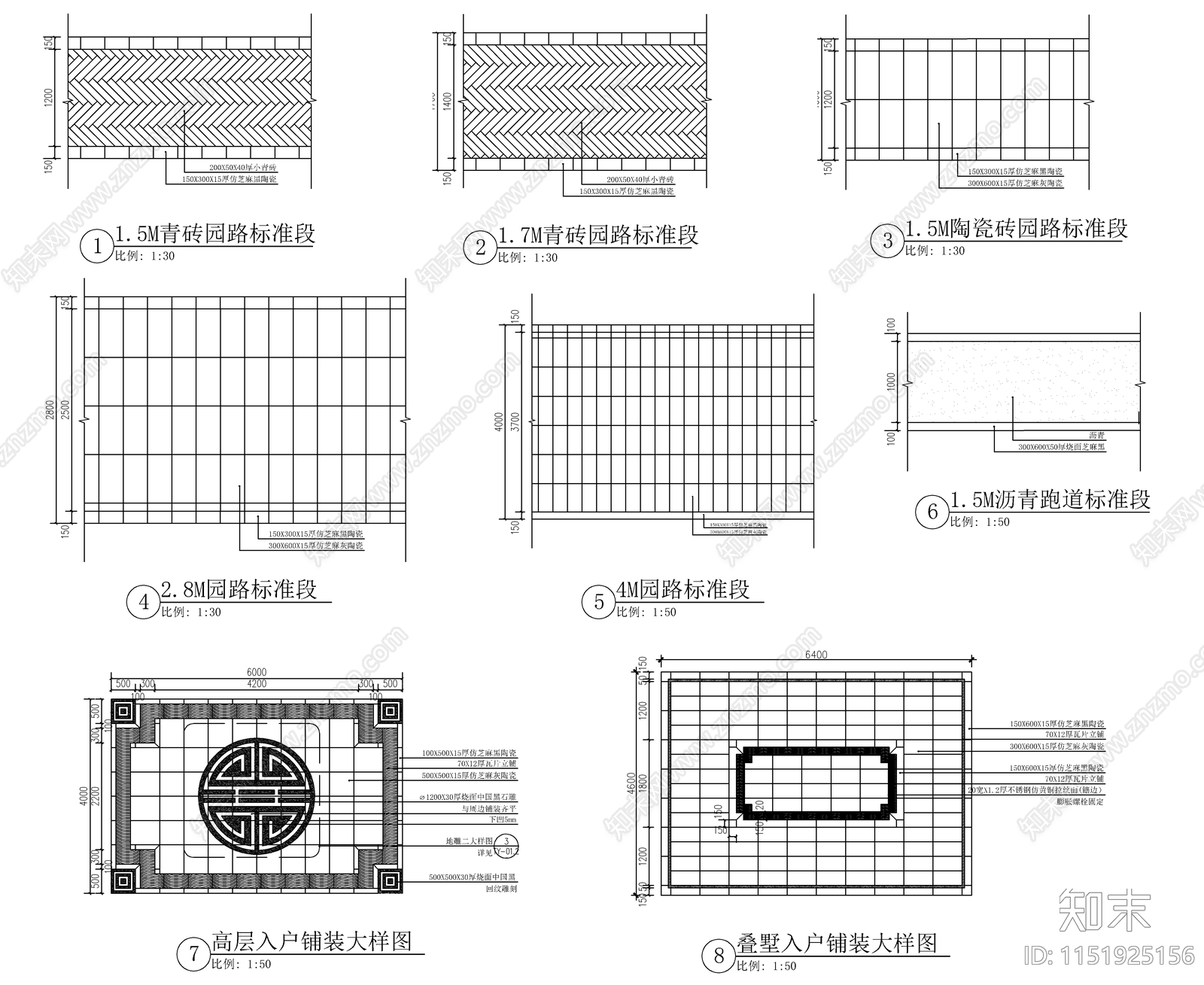 常用景观铺装地面剖面做法节点详图施工图下载【ID:1151925156】