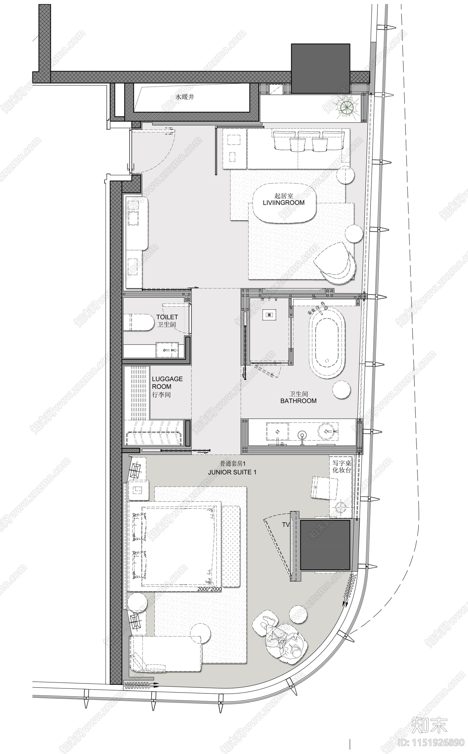 西安浐灞凯悦酒店客房方案cad施工图下载【ID:1151926890】