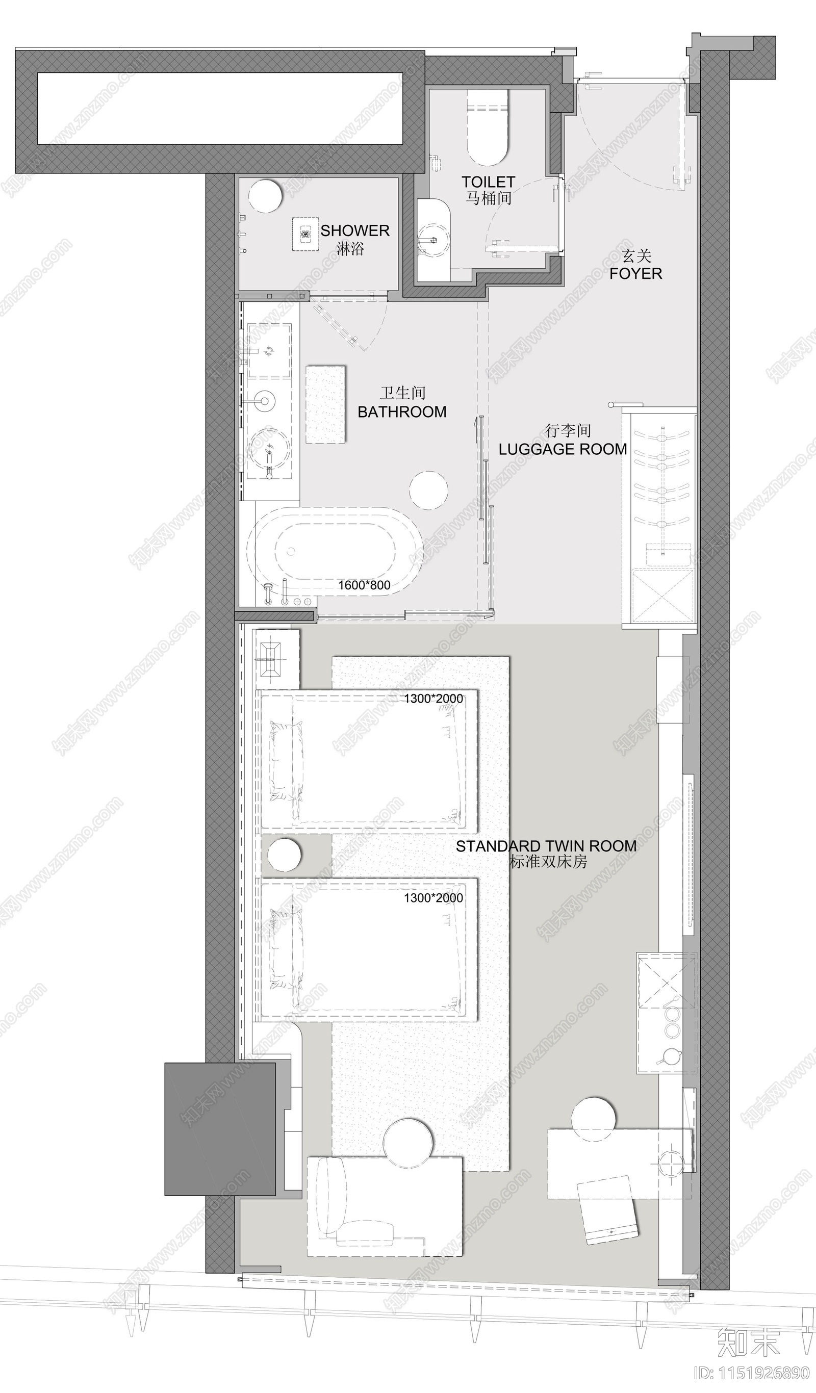 西安浐灞凯悦酒店客房方案cad施工图下载【ID:1151926890】
