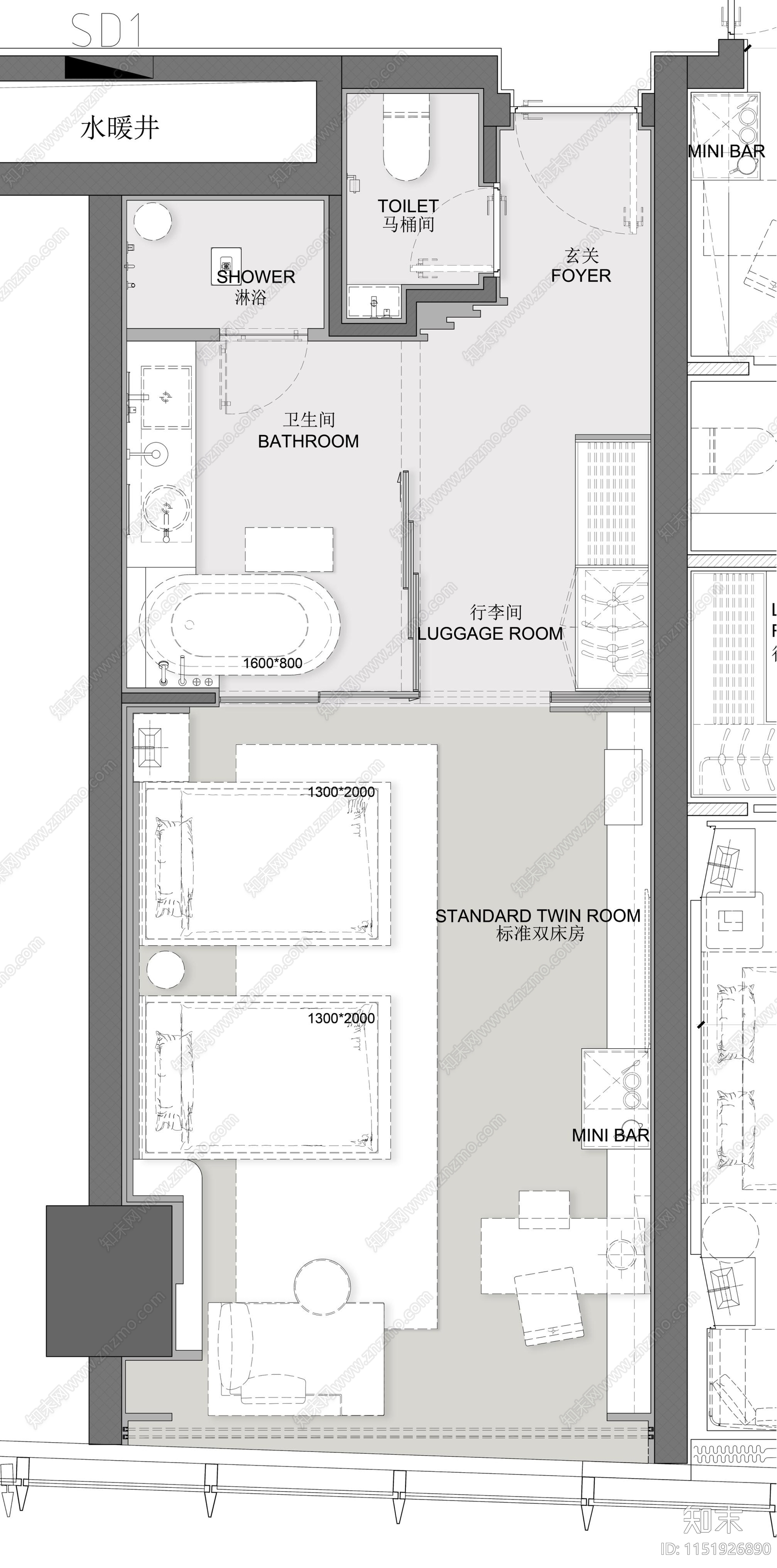 西安浐灞凯悦酒店客房方案cad施工图下载【ID:1151926890】