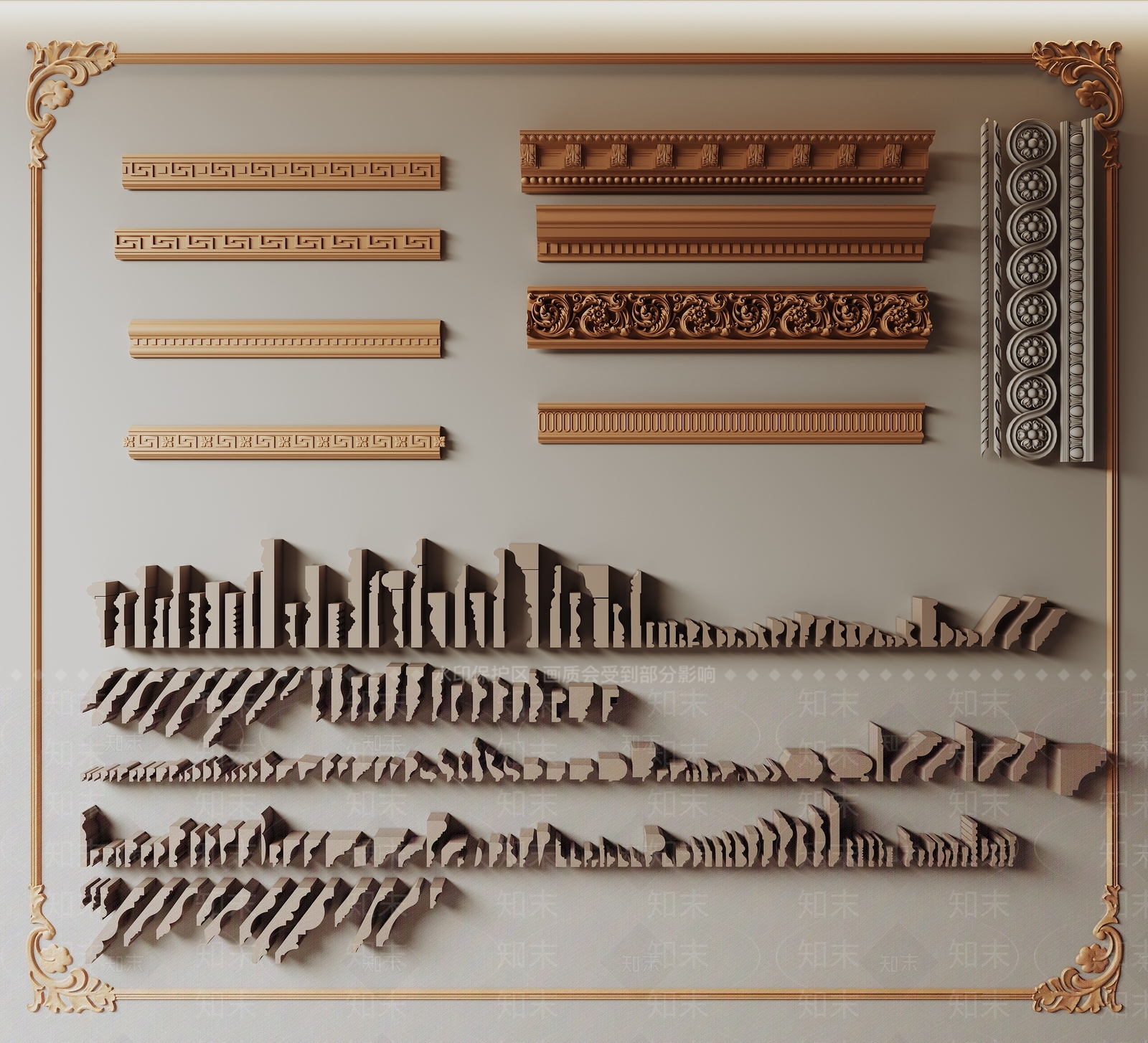 现代雕花石膏线3D模型下载【ID:1151929508】