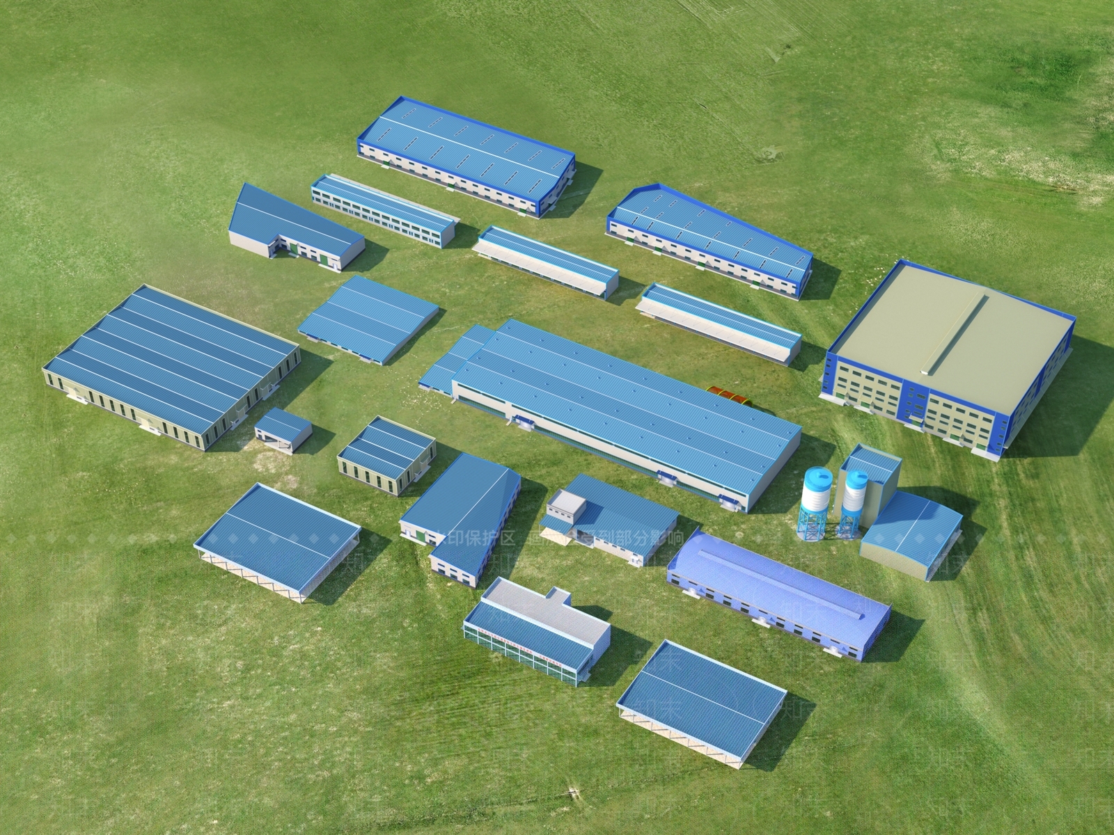 现代钢构厂房建筑3D模型下载【ID:1151931278】