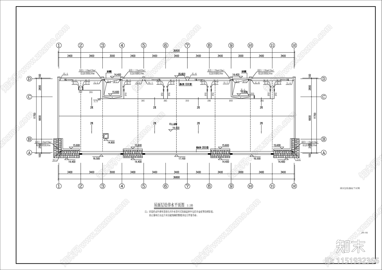 某县城中心校学生宿舍楼给排水cad施工图下载【ID:1151932366】