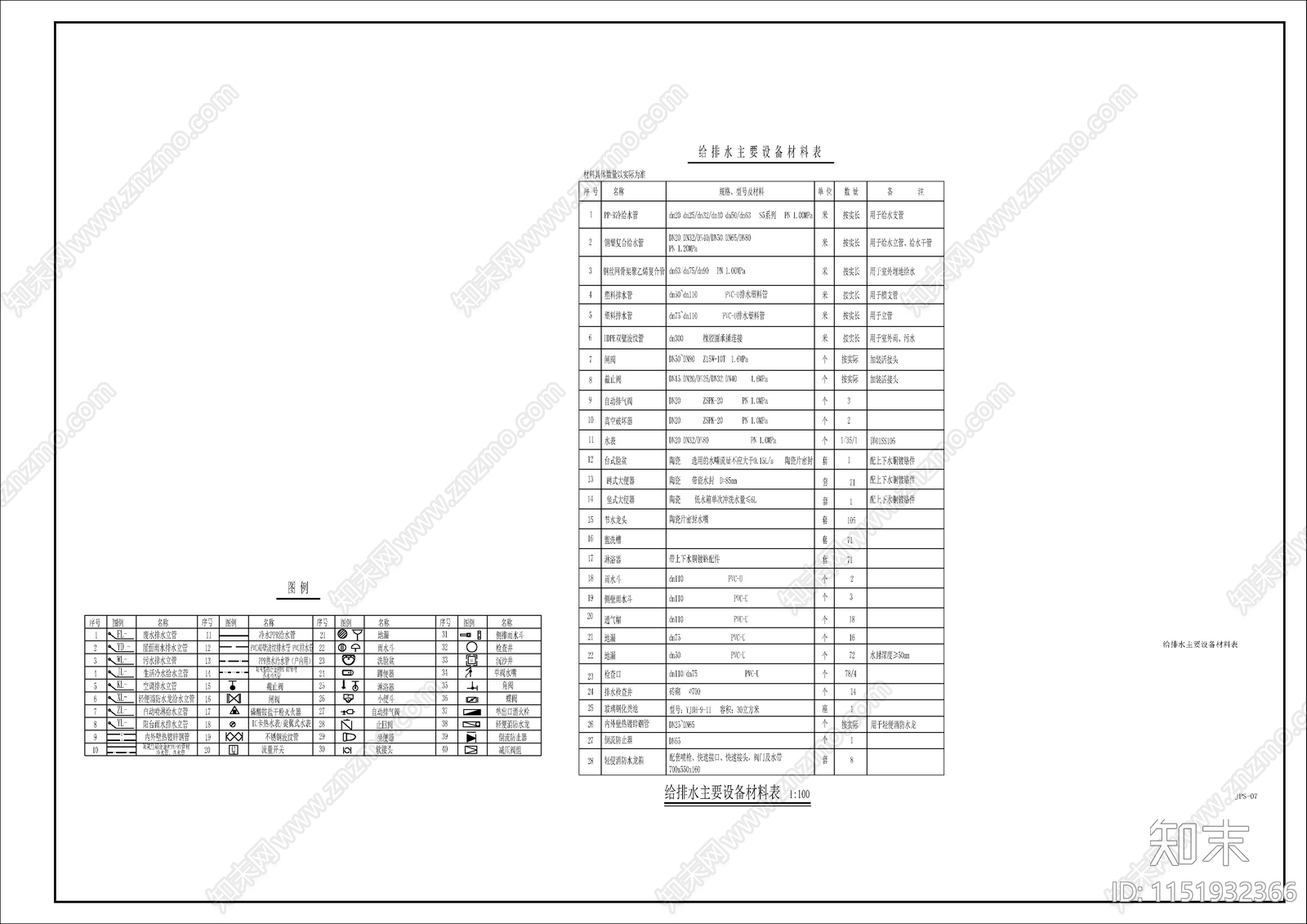 某县城中心校学生宿舍楼给排水cad施工图下载【ID:1151932366】