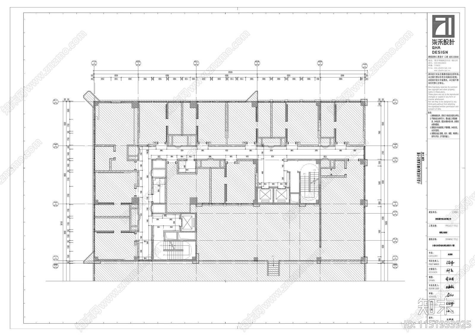缤悦大酒店6层公区过道cad施工图下载【ID:1151933925】