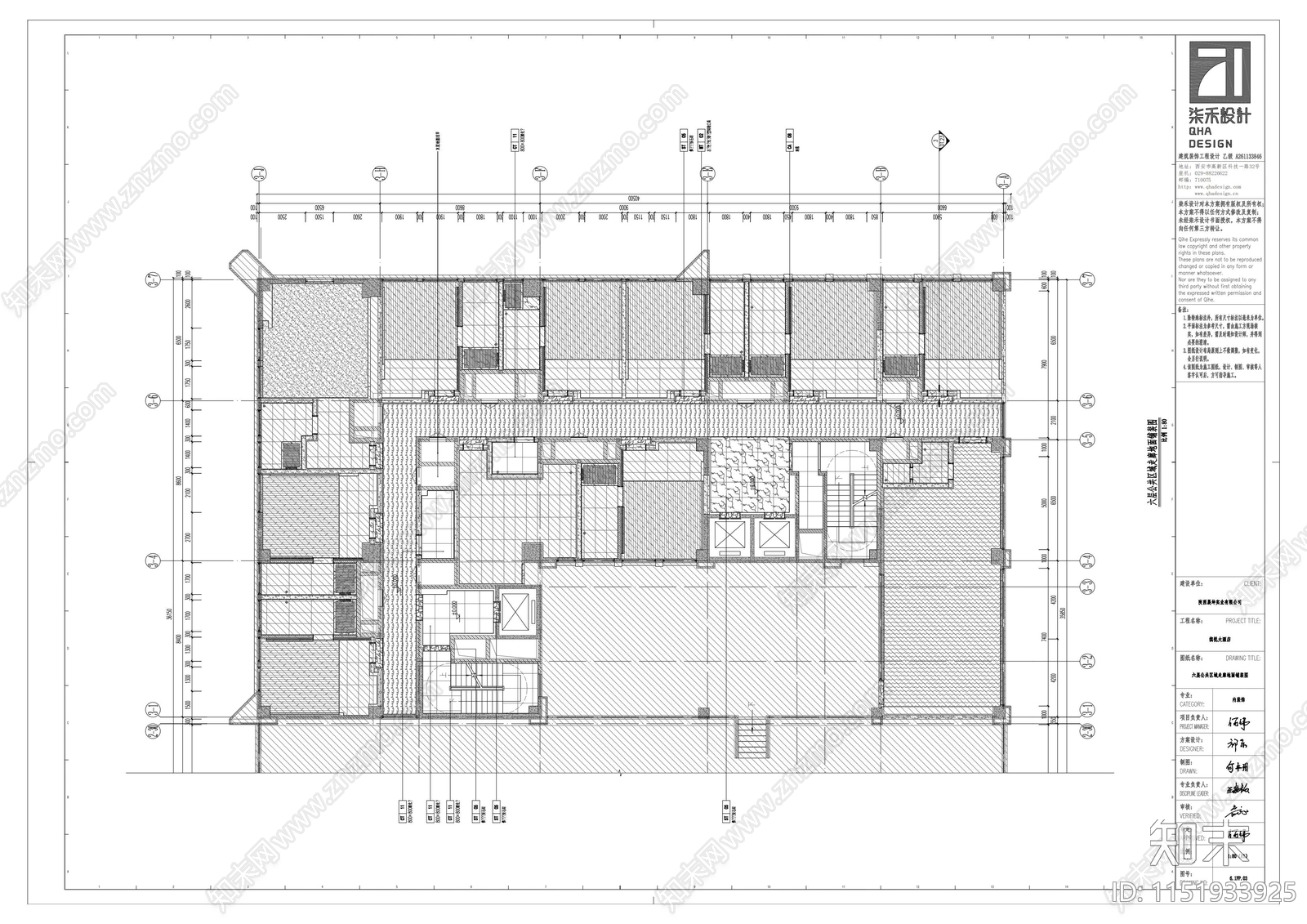 缤悦大酒店6层公区过道cad施工图下载【ID:1151933925】