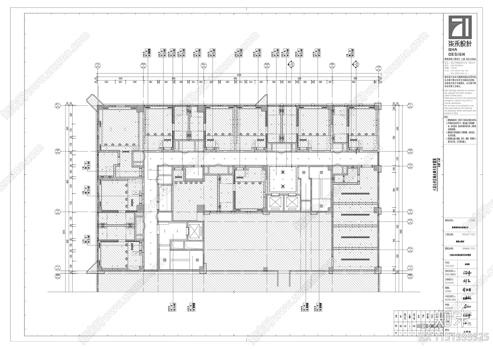 缤悦大酒店6层公区过道cad施工图下载【ID:1151933925】