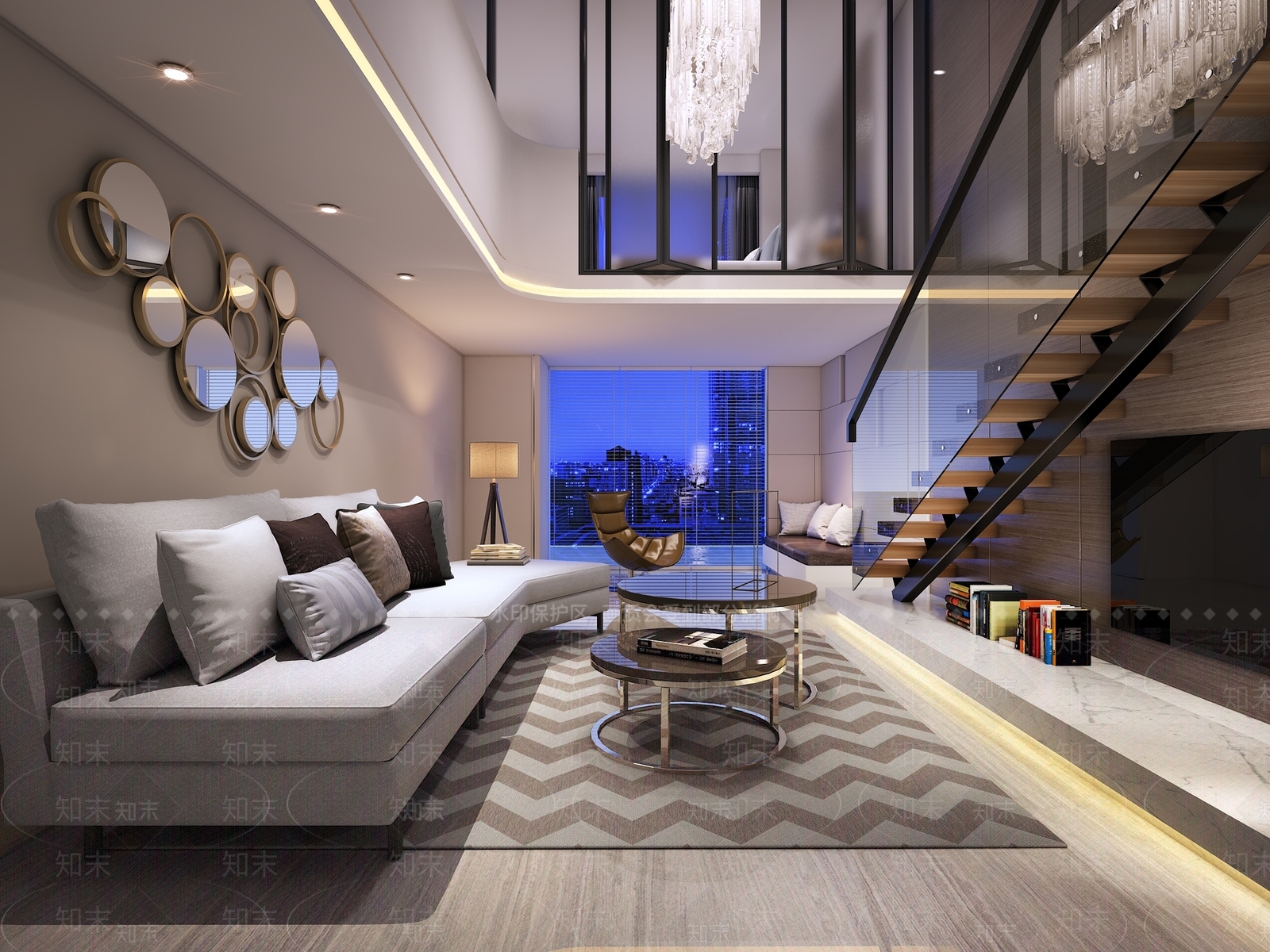 现代公寓复式客厅3D模型下载【ID:1151934764】