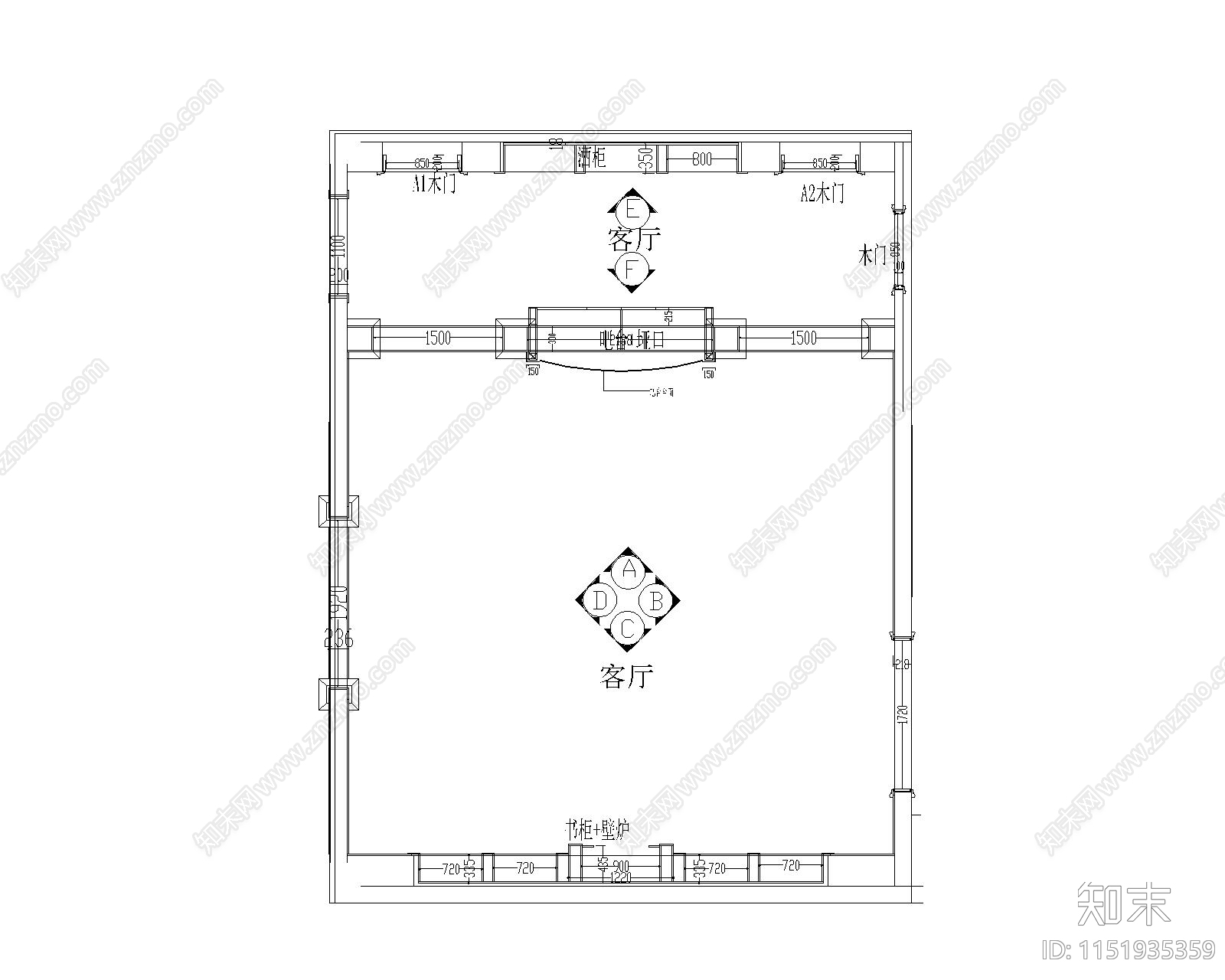 客厅吧台垭口联体节点施工图下载【ID:1151935359】