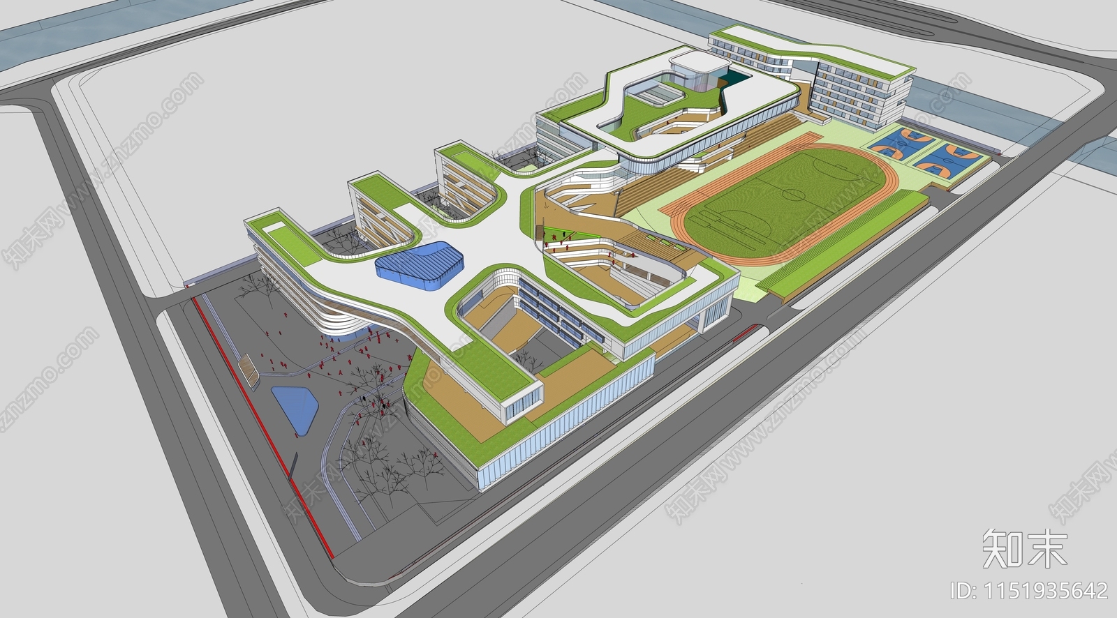 现代风格中小学设计SU模型下载【ID:1151935642】