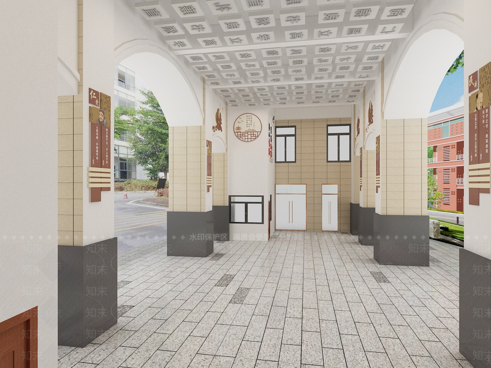 现代学校文化大厅SU模型下载【ID:1151936217】