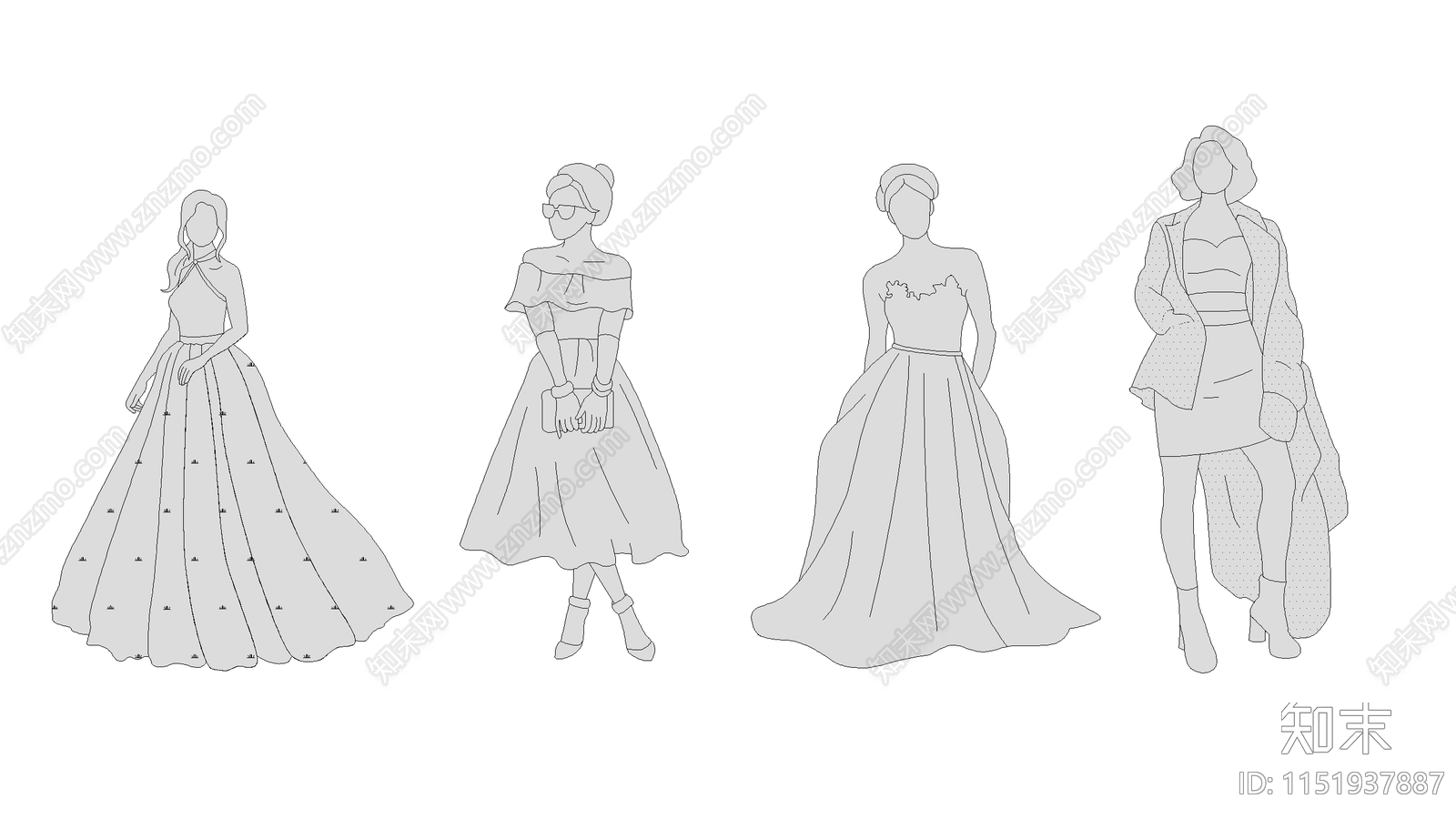 穿着连衣裙的女孩cad施工图下载【ID:1151937887】