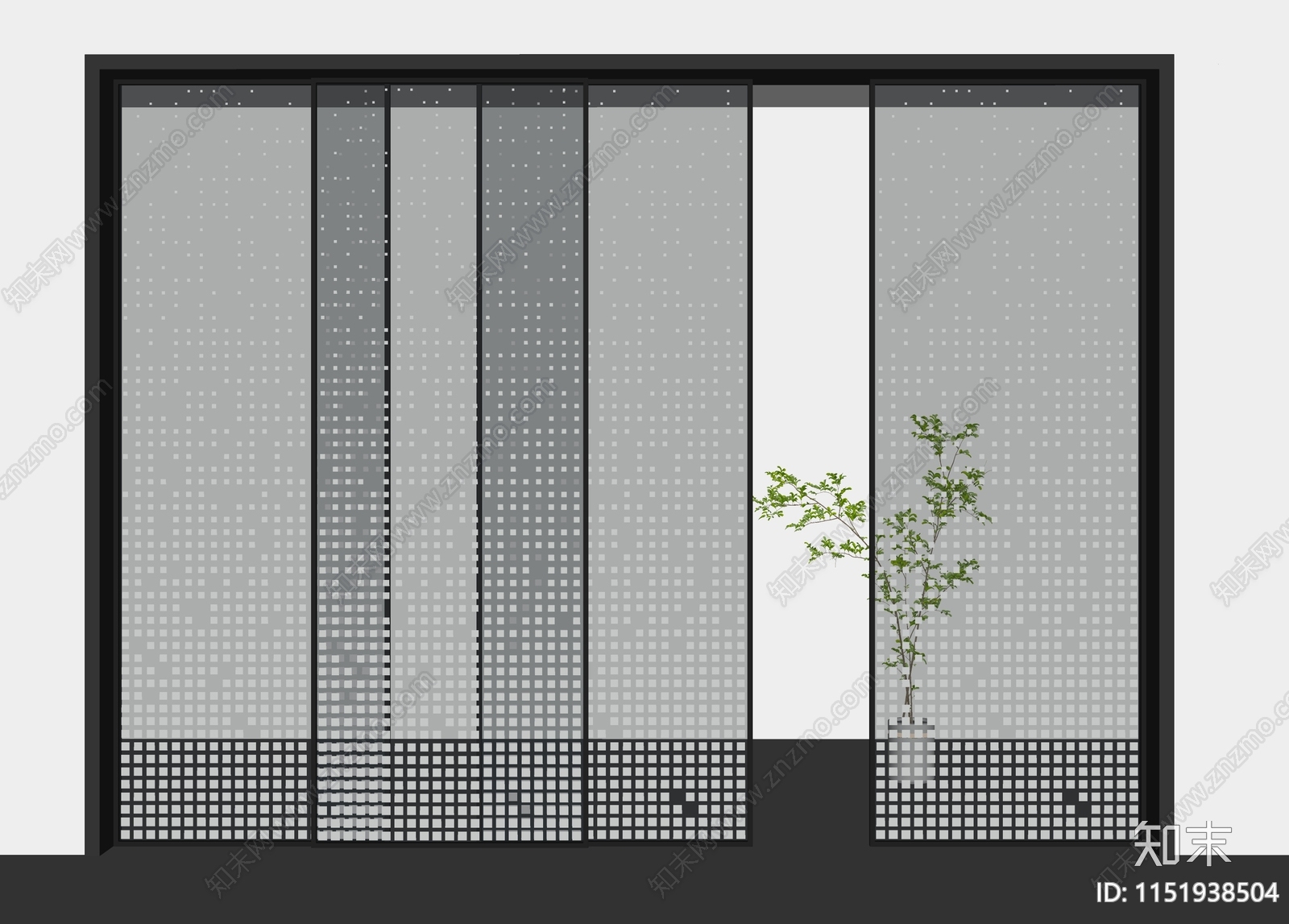 现代夹丝玻璃推拉门SU模型下载【ID:1151938504】