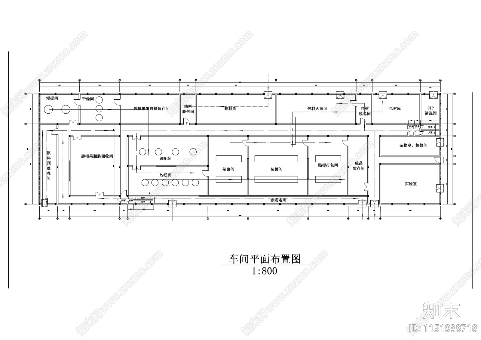 碧根果复合蛋白饮料工厂平面图施工图下载【ID:1151938718】