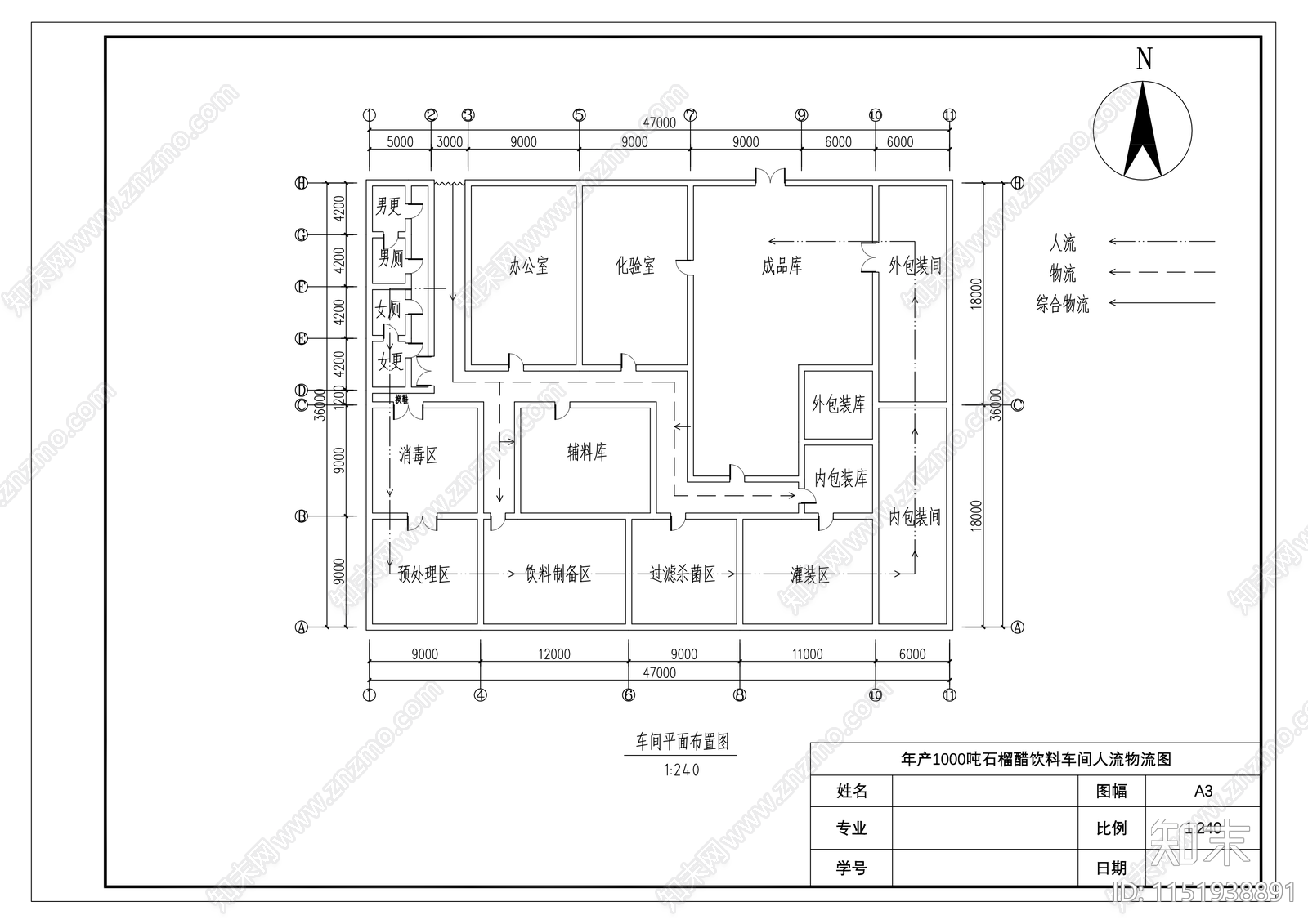 石榴醋饮料工厂平面图施工图下载【ID:1151938891】